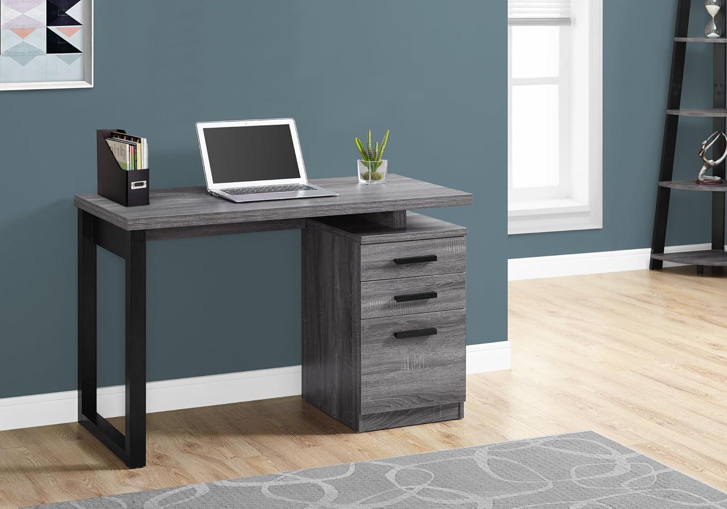 Computer Desk - Gray & Black - EveryRoom: Modern Style, MDF Surface, Metal Frame, No Tools Assembly