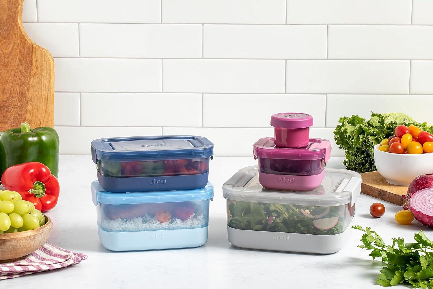 Ello 10pc Plastic Food Storage Container Set with Skid Free Soft Base: Multicolored, Dishwasher-Safe, 5 Containers with Lids