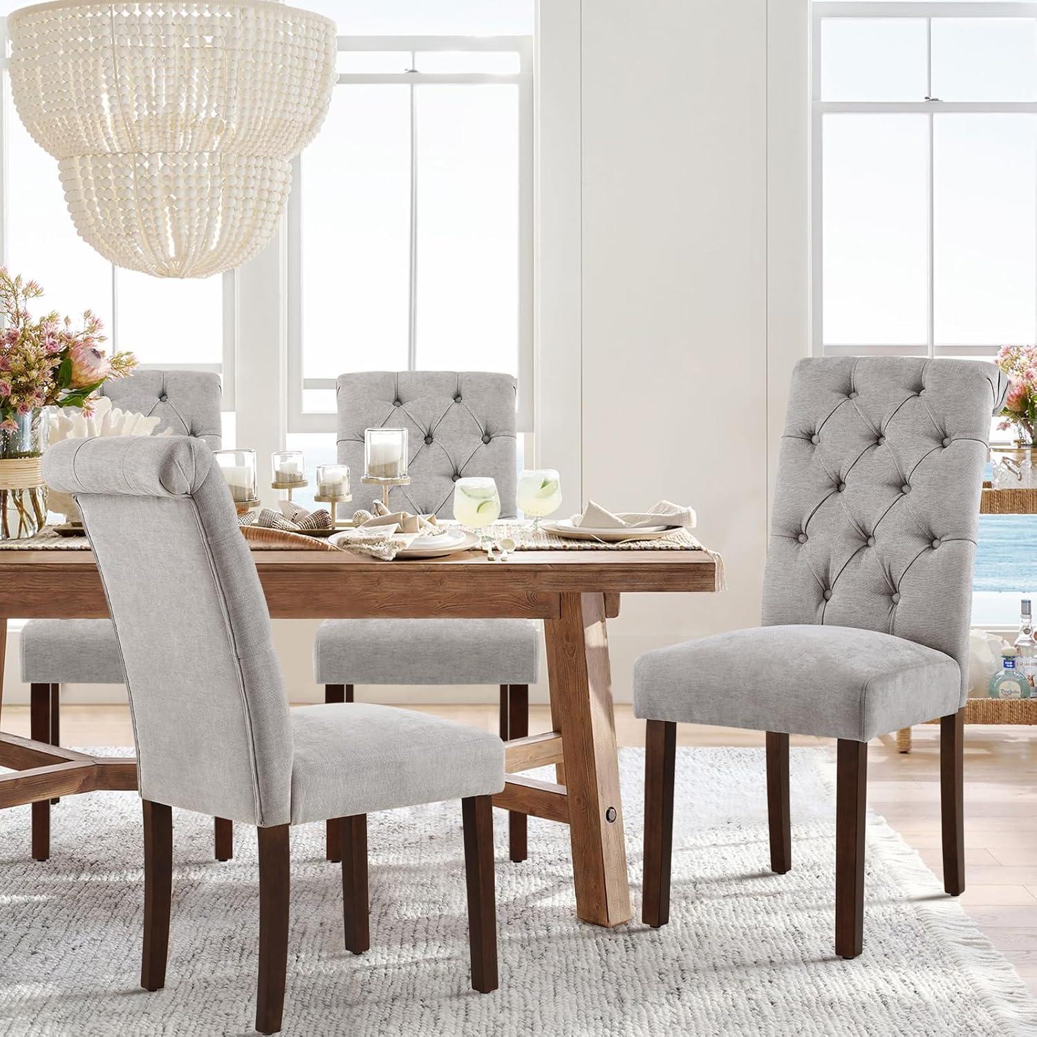 Gray Linen Upholstered High-Back Parsons Side Chair Set