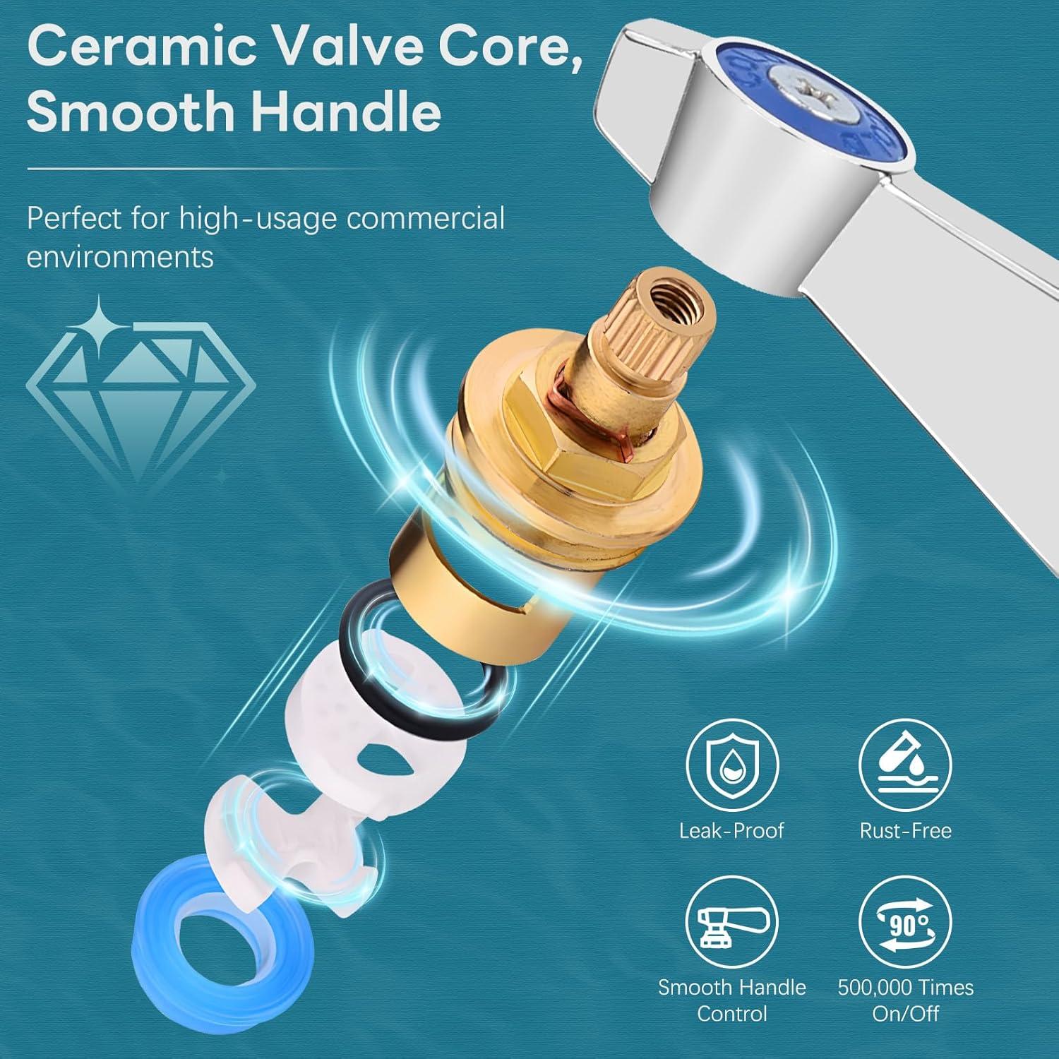 KWODE 4 Inch Center Commercial Hand Sink Faucet with 3-1/2”Gooseneck Spout, Dual Lever Handle Wall Mount Kitchen Sink Faucet, Brass Constructed, Chrome