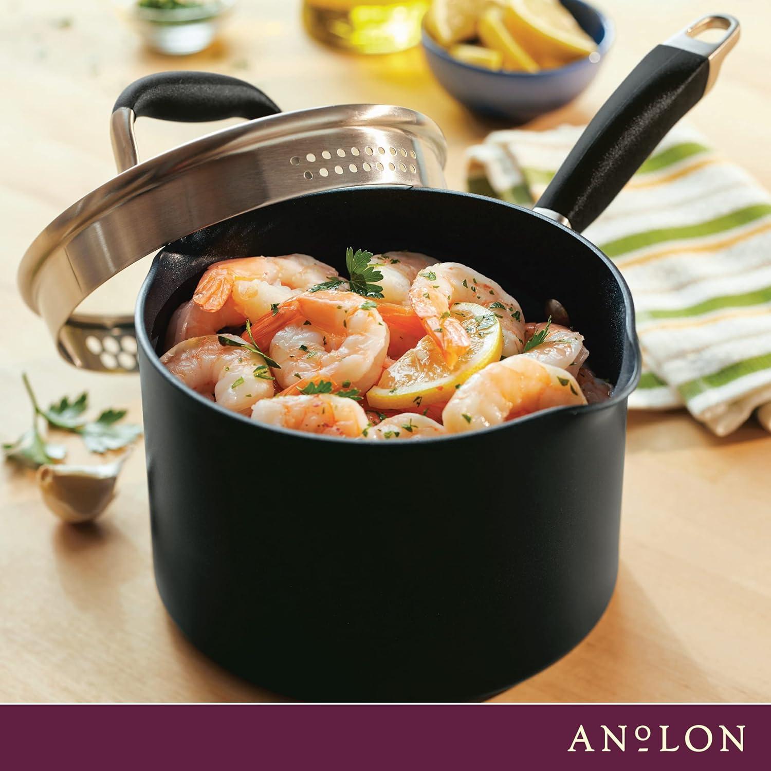 Anolon Advanced Home Hard Anodized Nonstick Saucepan With Straining Lid, 2 Quart