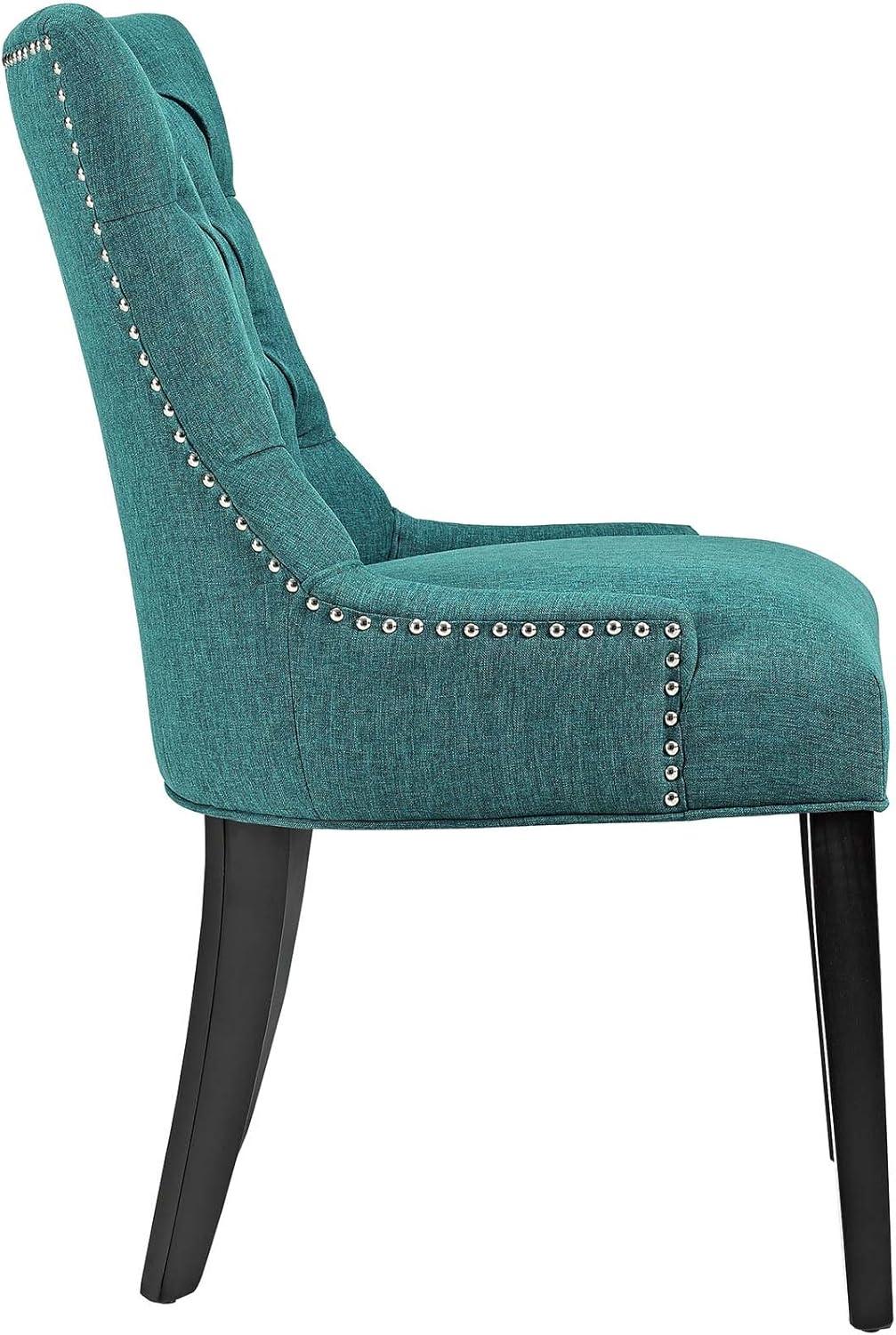 Elegant Teal Tufted Upholstered Side Chair with Nailhead Trim