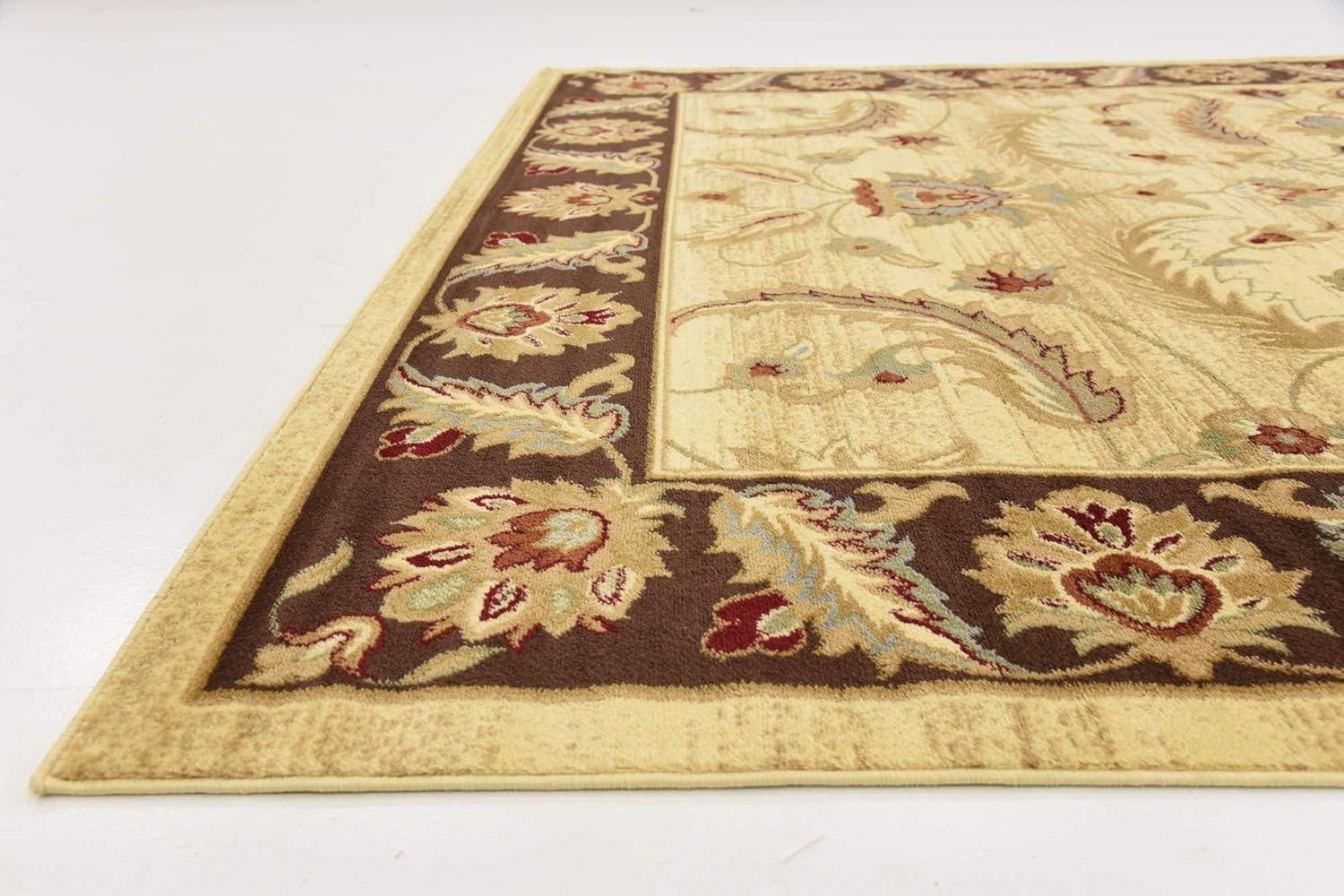 Elegant Cream Floral Synthetic 8' x 10' Rectangular Area Rug