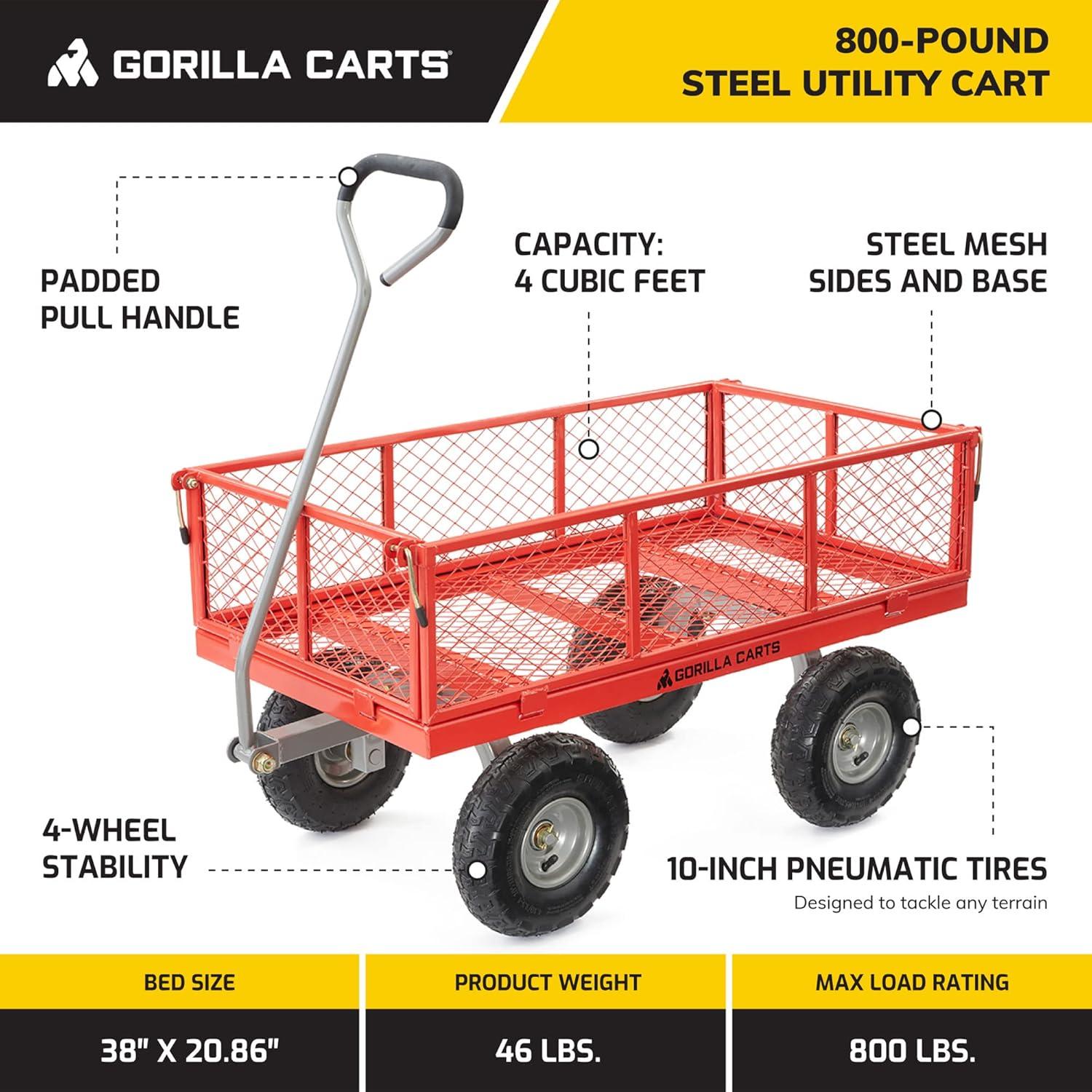 Gorilla Cart 1000 Pound Capacity Heavy Duty Steel Mesh Utility Wagon Cart