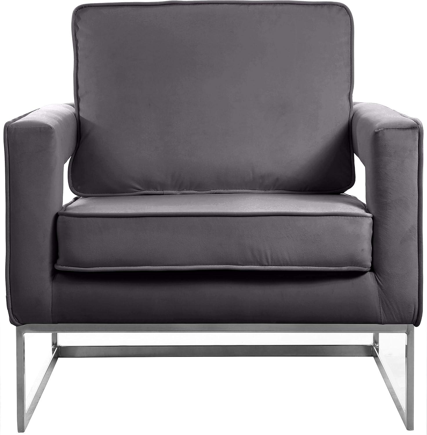 Noah 29'' Gray Velvet and Chrome Metal Accent Chair