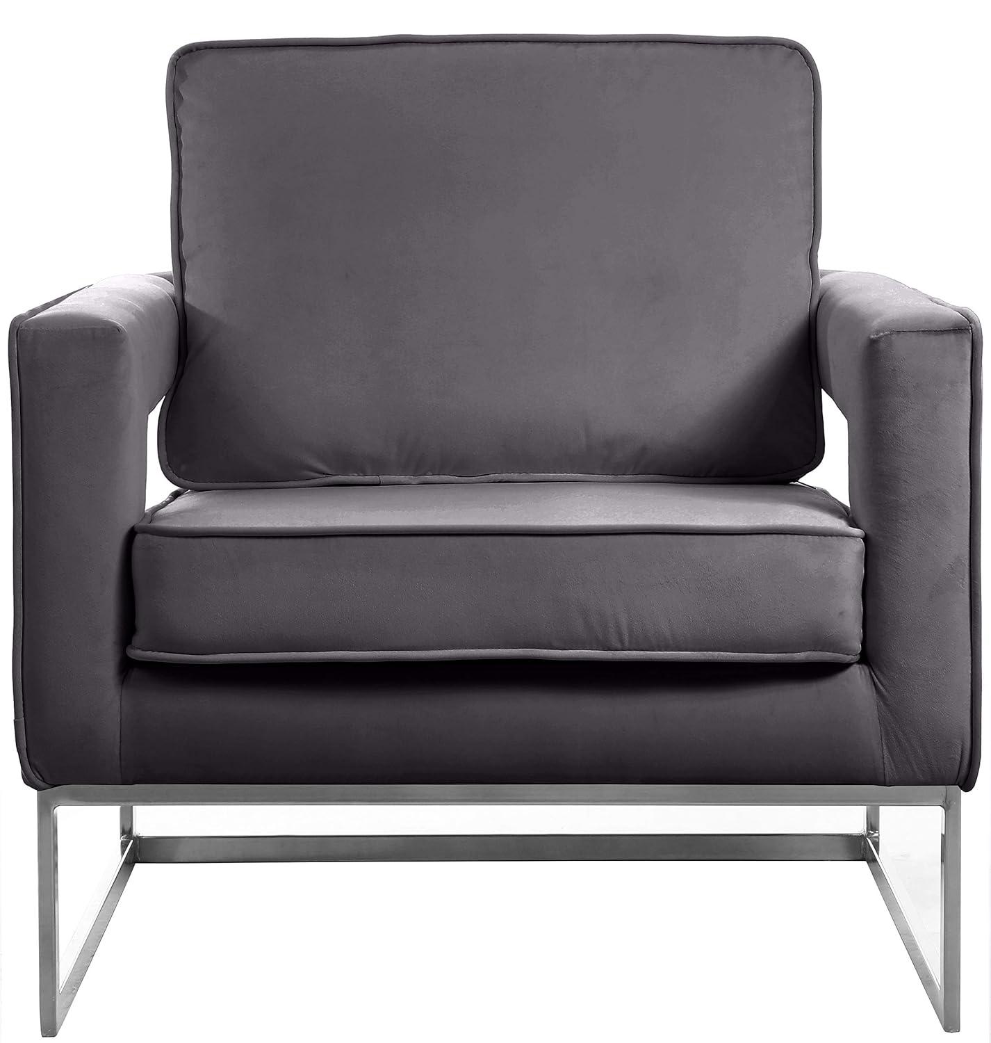 Meridian Furniture 19"H Velvet Accent Chair in Gray and Chrome