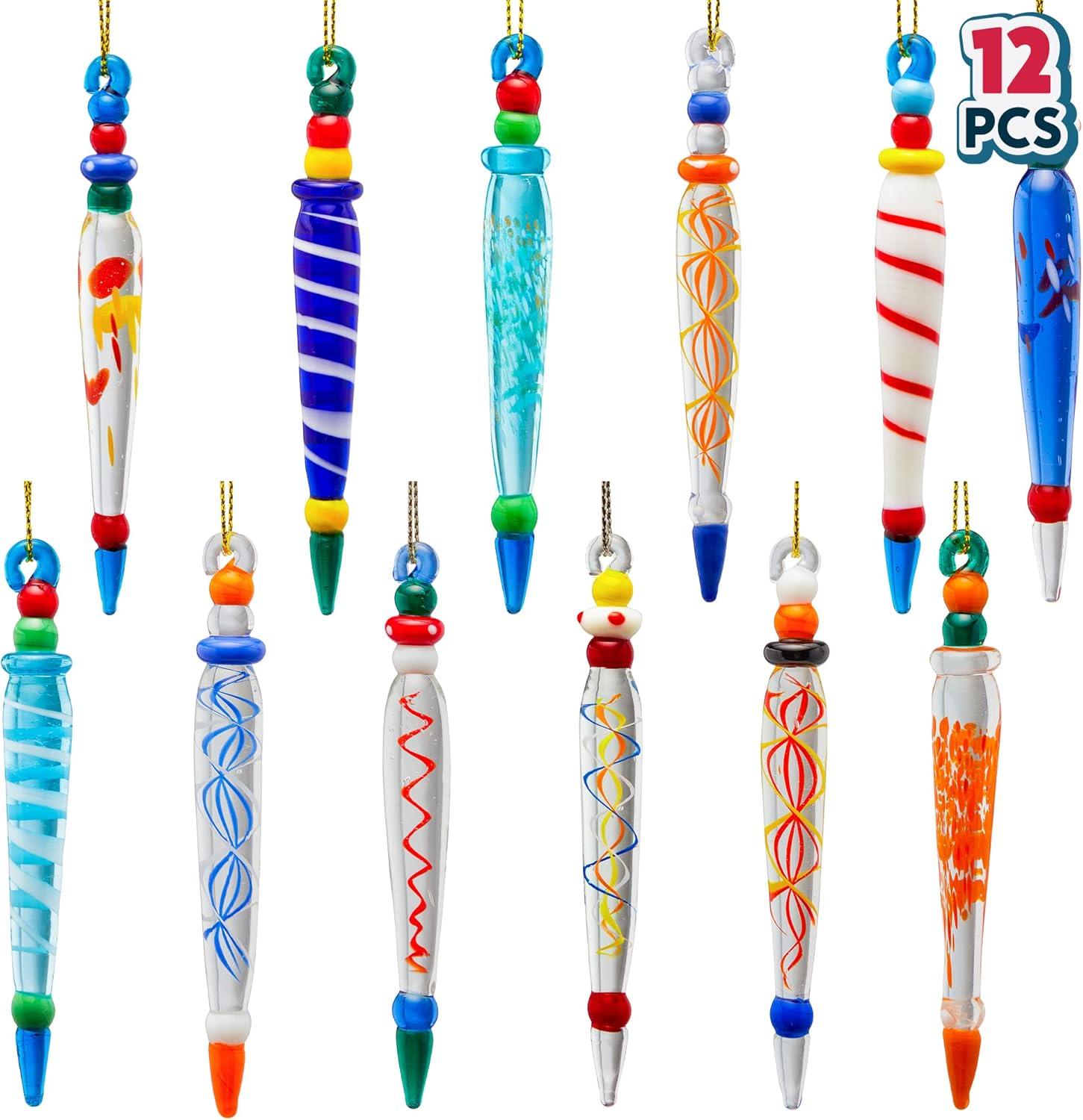 JOYIN 12pcs Glass Icicle Ornaments Christmas Tree Decor