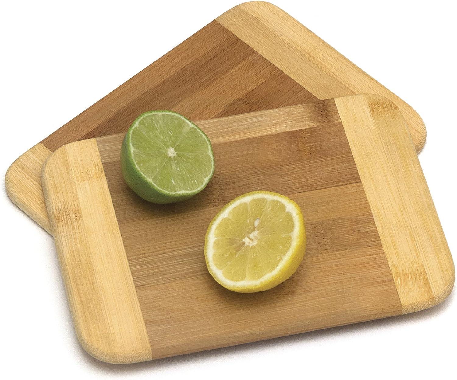 Lipper International 949 Bamboo Wood Two-Tone Kitchen Cutting and Serving Board, Small, 8" x 6" x 5/16", Set of 2