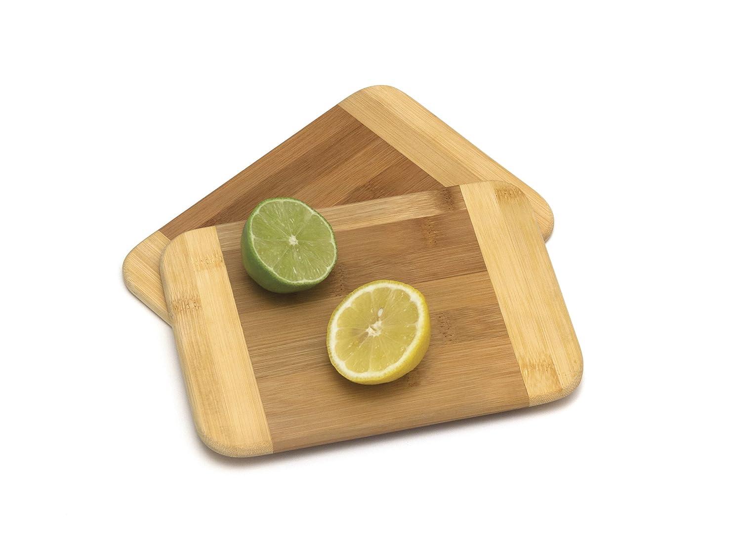 Lipper International 949 Bamboo Wood Two-Tone Kitchen Cutting and Serving Board, Small, 8" x 6" x 5/16", Set of 2