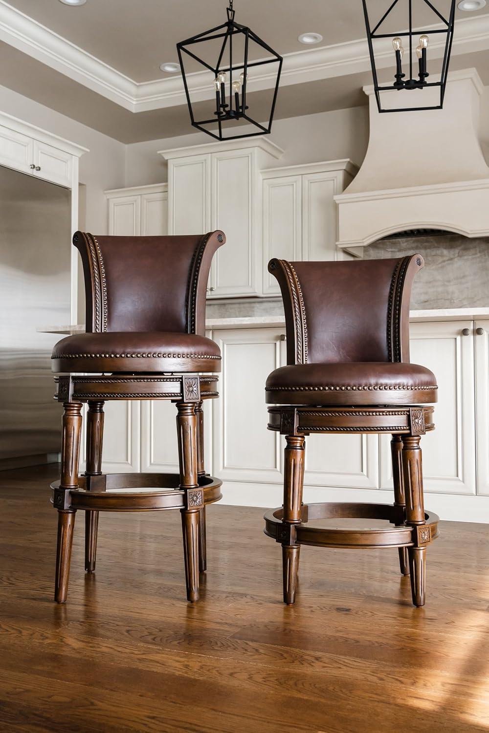 Maven Lane Pullman 31 Inch Tall Bar Height Upholstered Barstool with Back in Reclaimed Oak Finish with Ash Grey Fabric Cushion Seat, Set of 3