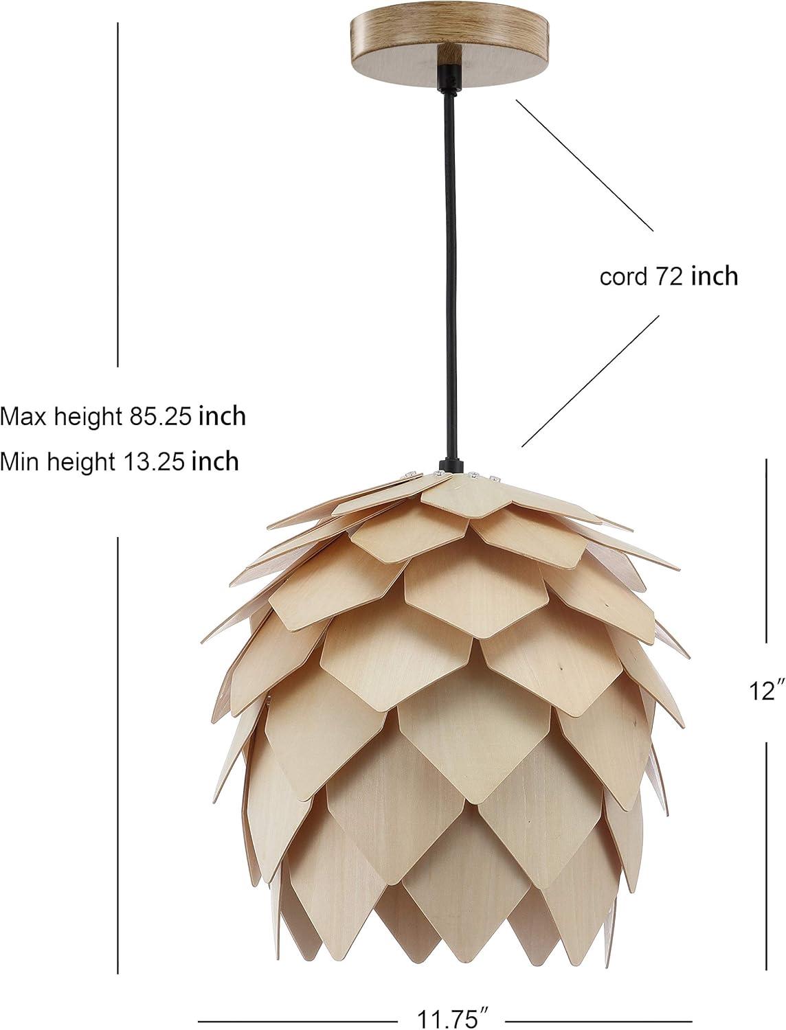 HOZO JYL6125A Simon 11.75" Pinecone Wood LED Pendant Contemporary Dimmable Adjustable Dining Room Living Room Kitchen Foyer Bedroom Hallway, Natural