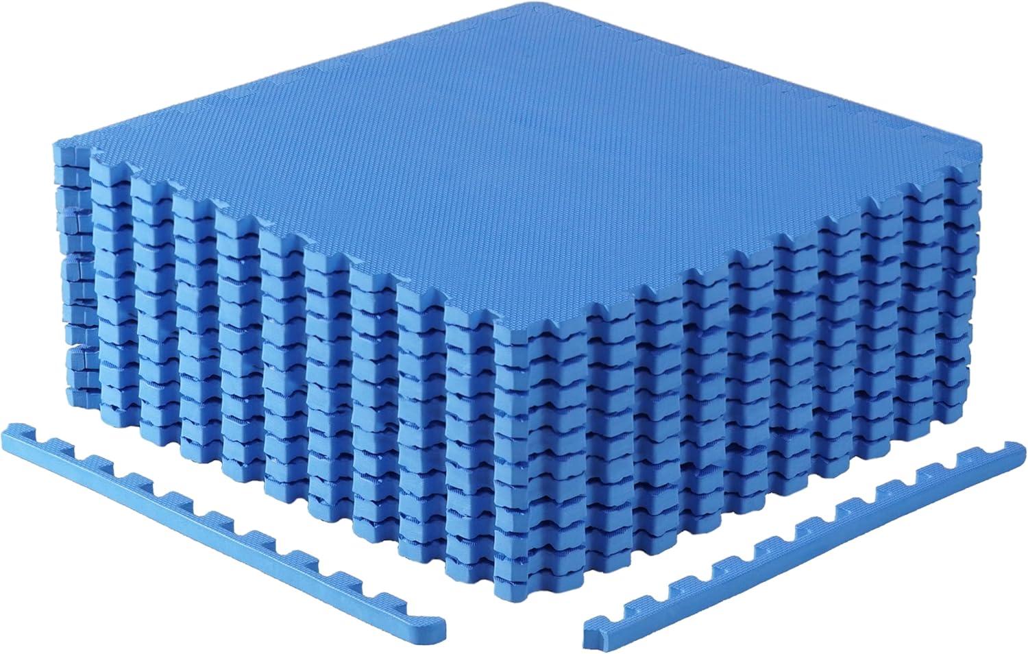 WF Athletic Supply 48 SQ.FT T-Pattern 3/4-Inch Thickness Interlocking Exercise Foam Mats, Extra Thick Eva Foam Flooring Tiles, Gym Fitness Equipment Mat, Home Protective Flooring Cushion, Blue