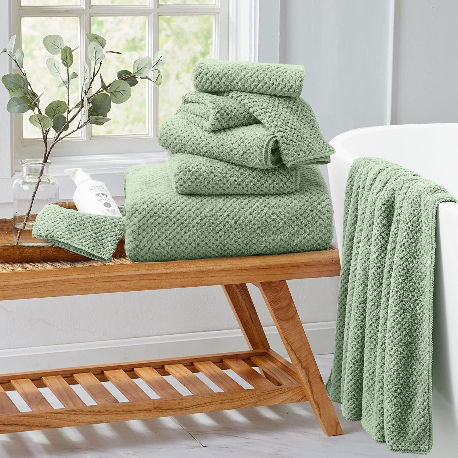 Oversized Green Turkish Cotton Microfiber Bath Towel Set