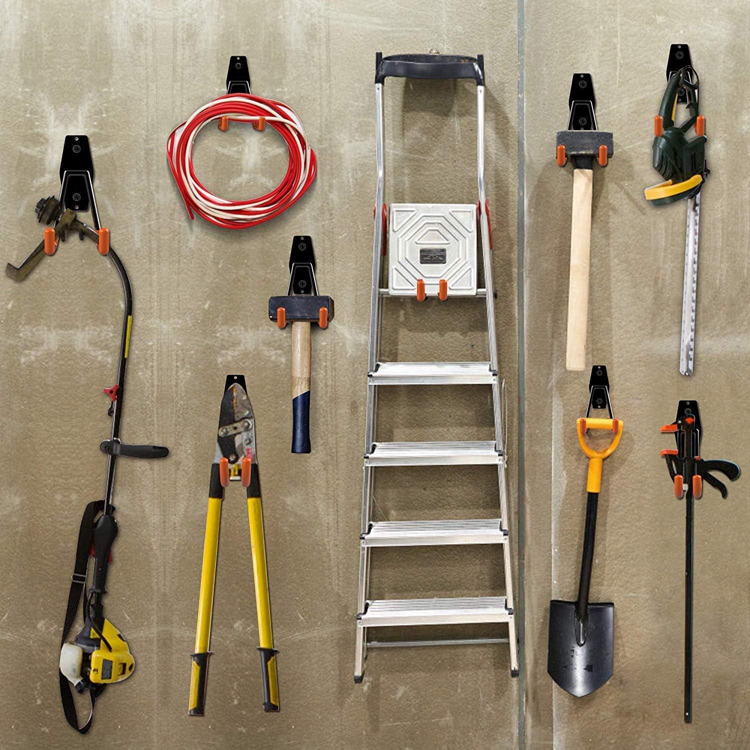 12 Pack Wall Storage Hooks with 2 Extension Cord Straps, Heavy Duty Tool Hangers for Utility Organizer, Wall Mount Holders for Garden Lawn Tools, Ladders Hanger
