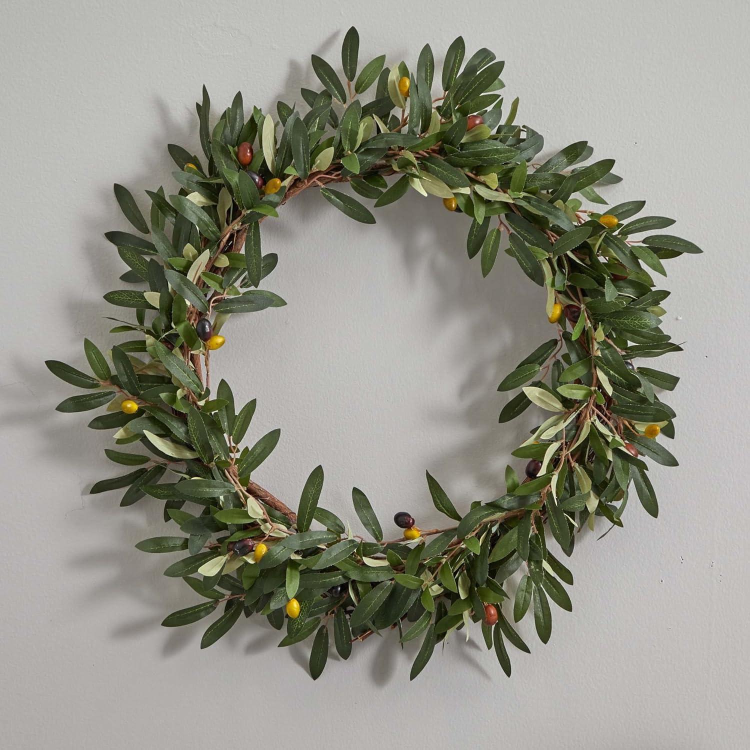 Rustic Elegance 22" Faux Olive Leaf Wreath in Green