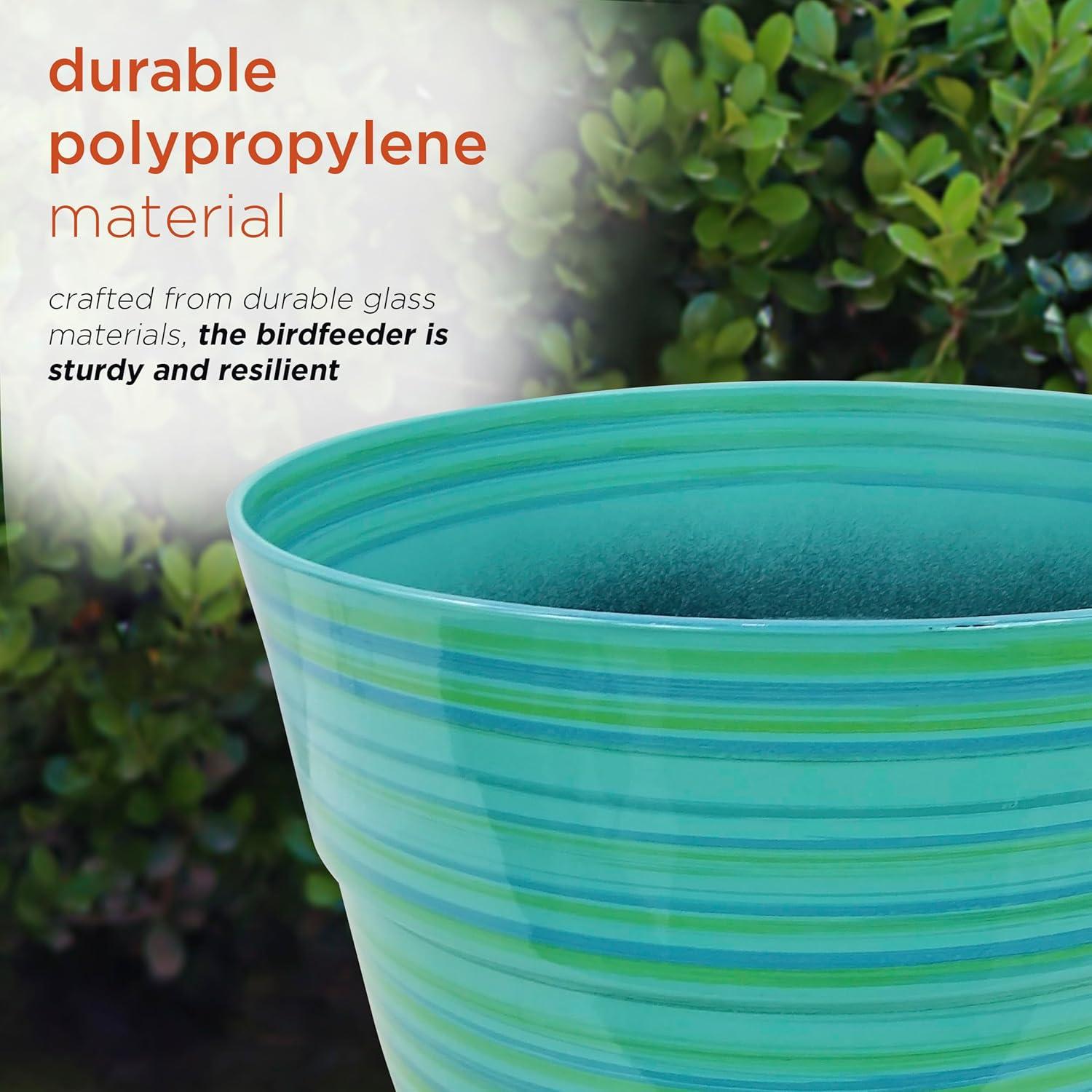 Alpine Corporation Glossy Striped Indoor Outdoor Planter with Drainage Hole Turquoise 13"x13"x11": Polypropylene, Freestanding