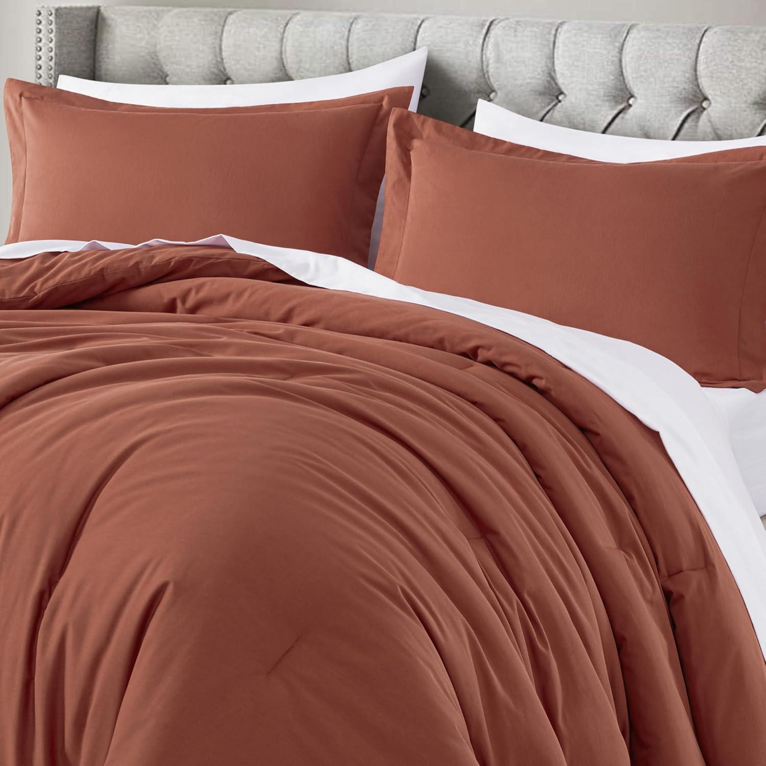 Chezmoi Collection Solid Terracotta Cotton Comforter Set King Size, 3-Piece Luxury Soft Breathable Smooth Cooling 250TC Cotton Twill Lightweight Bedding Comforter for All Season