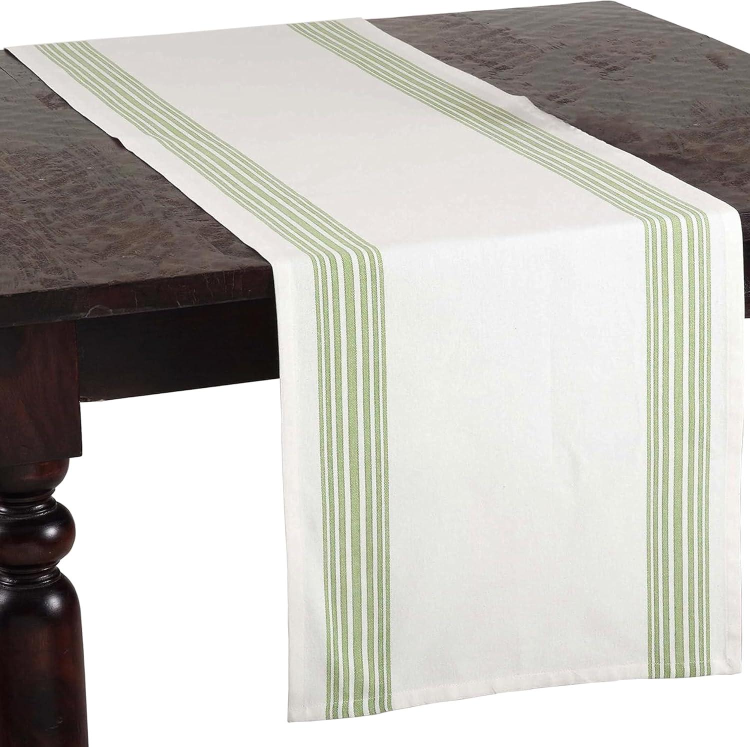 Lime Green and White Striped Cotton Table Runner