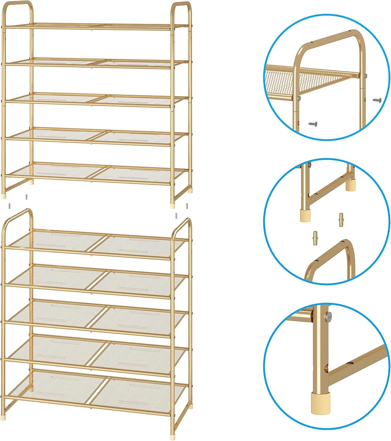 Golden Yellow 5-Tier Stackable Metal Shoe Rack