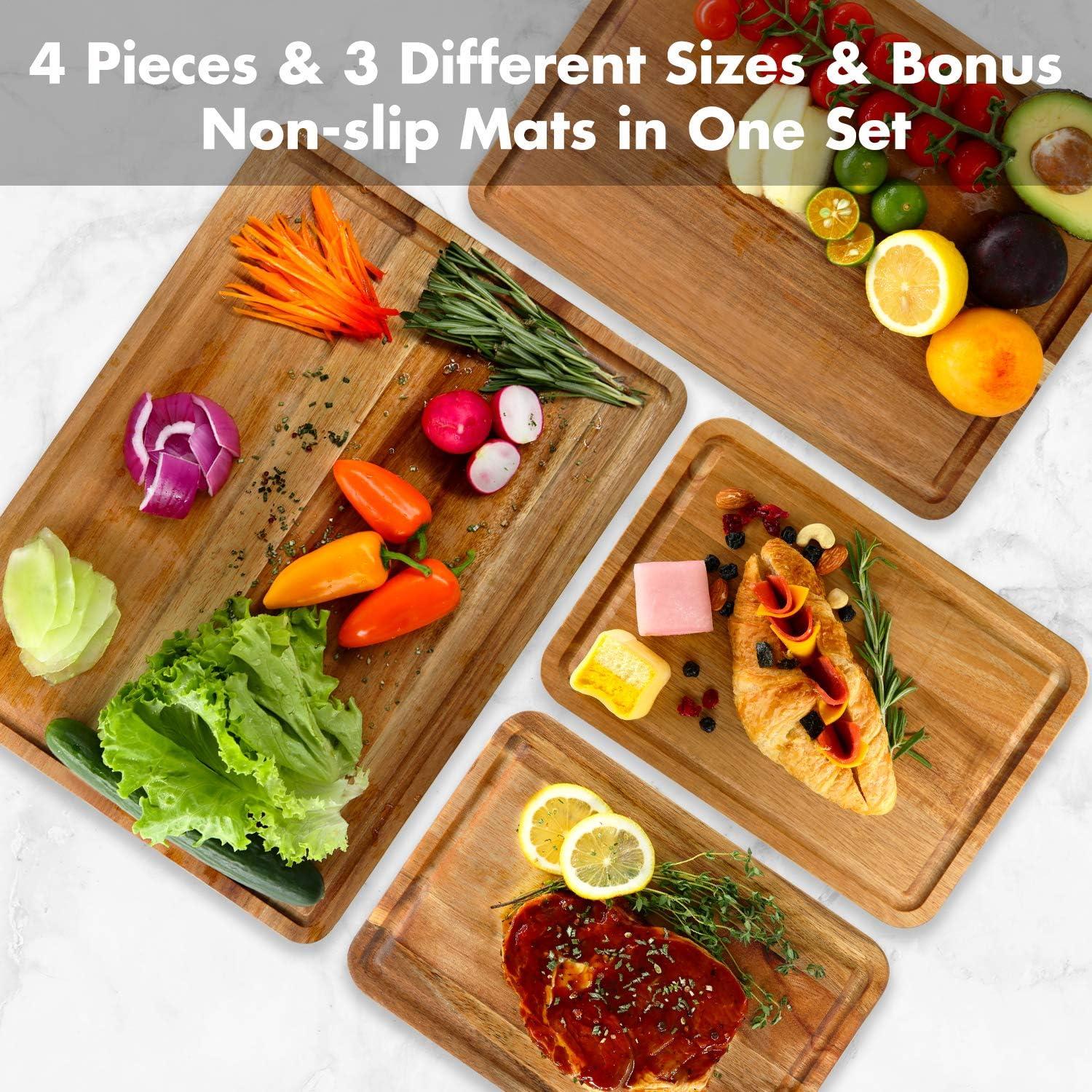 Acacia Wood Non-Slip Cutting Board Set with Juice Groove