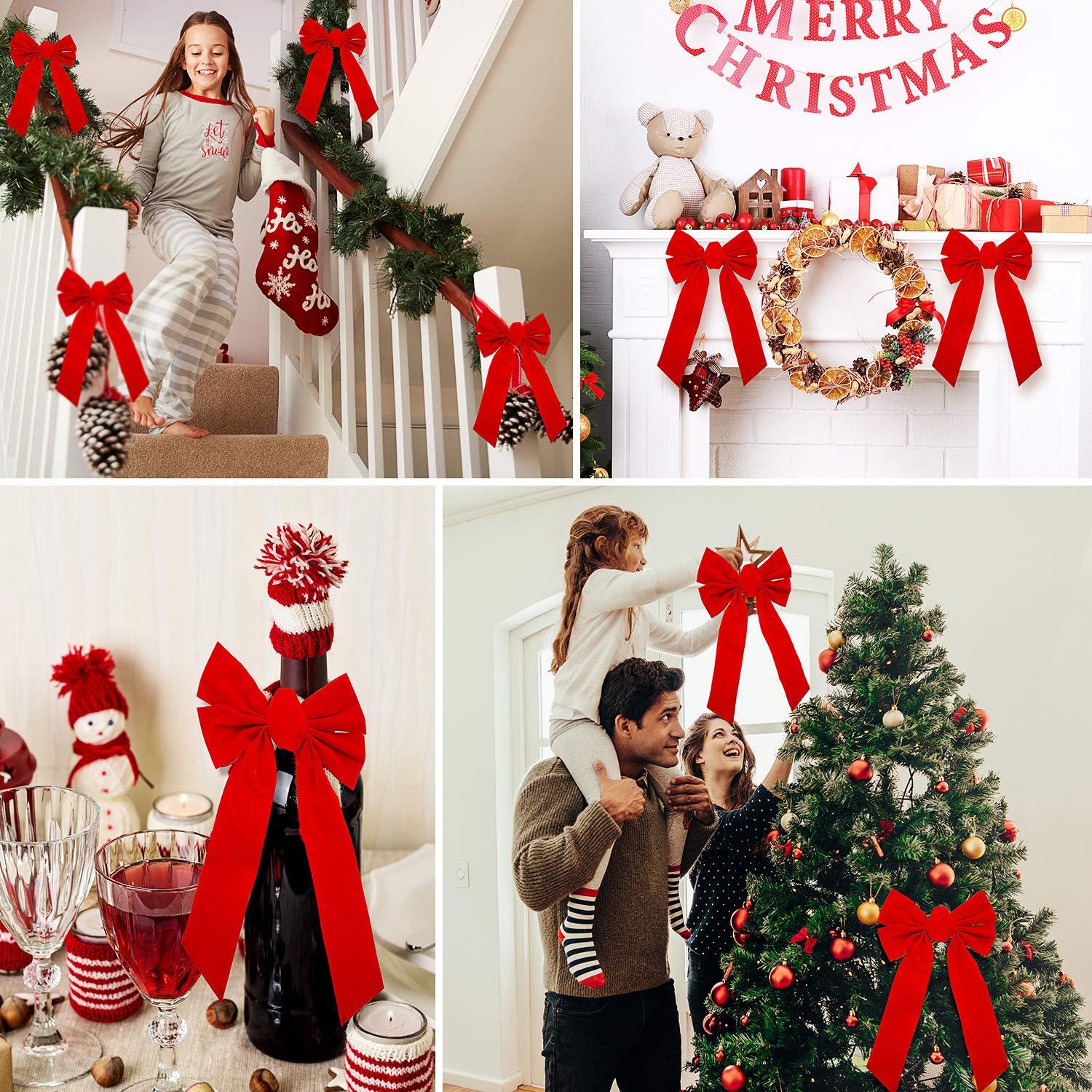 JOYFY 12pcs Christmas Red Velvet Bow Decoration for Christmas Party