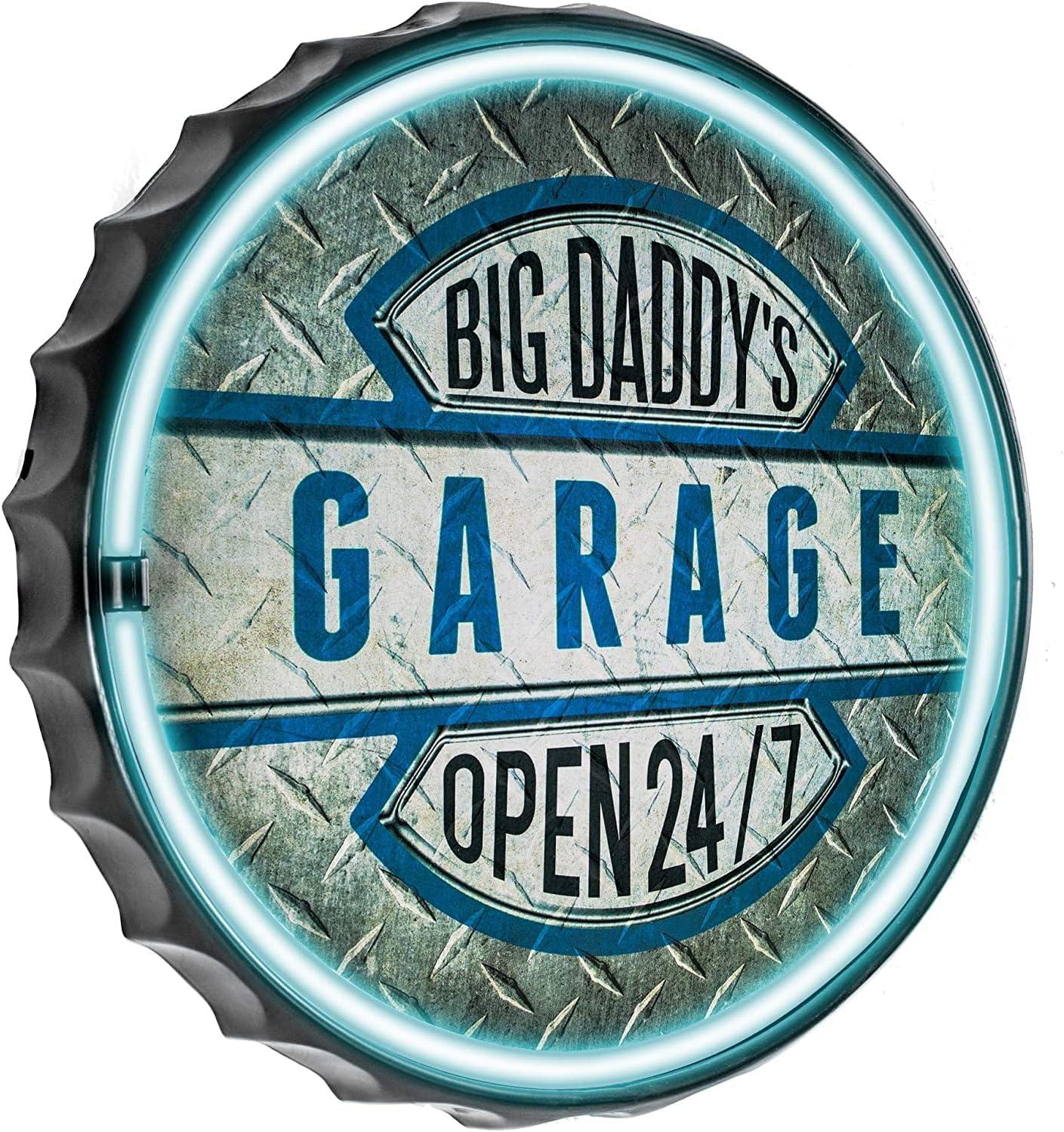 American Art Decor Big Daddy's Garage LED Neon Light Sign Wall Decor Blue/Silver : Man Cave and Home Bar Decor