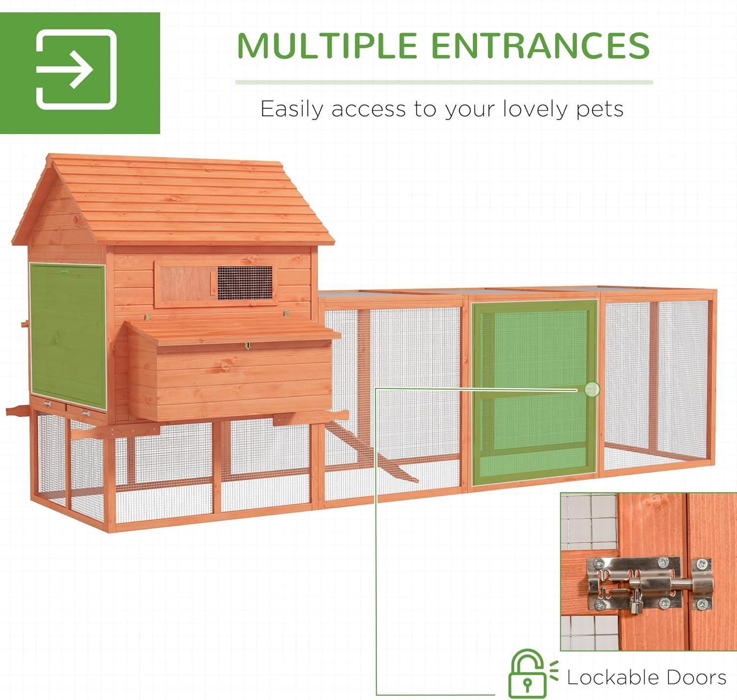 PawHut 145" Chicken Coop Large Chicken House Rabbit Hutch Wooden Poultry Cage Pen Garden & Backyard with Run & Inner Hen House Space