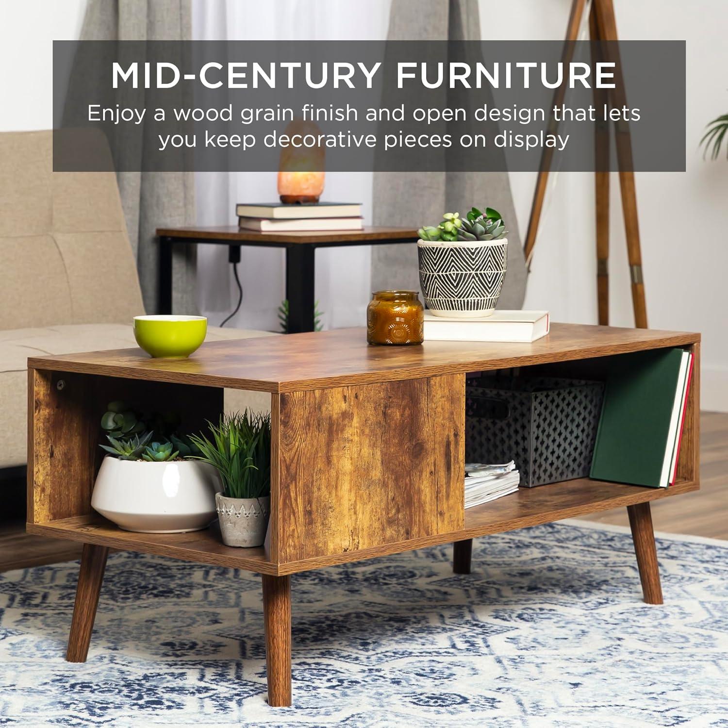 Best Choice Products Wooden Mid-Century Modern Coffee Accent Table Furniture w/ Open Storage Shelf - Brown