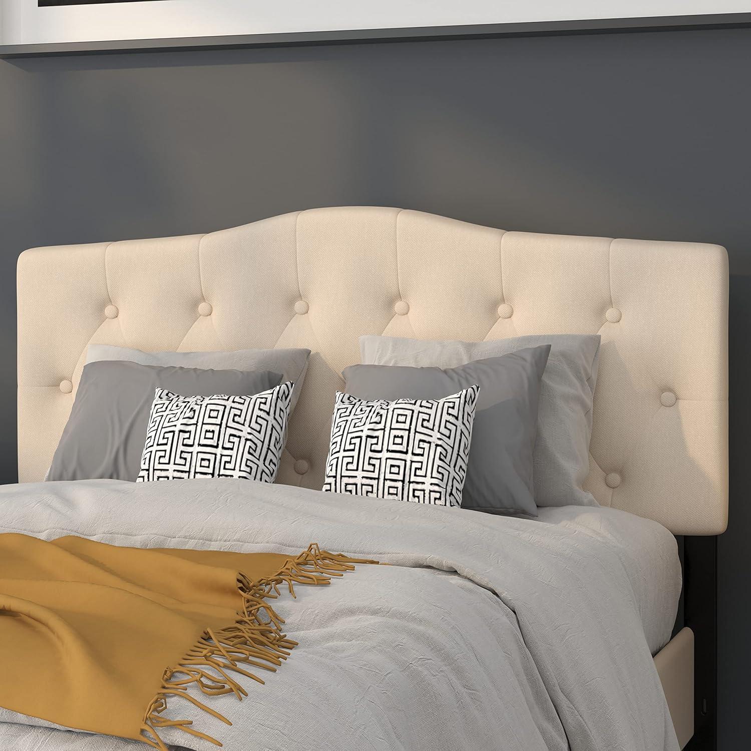 Beige Tufted Upholstered Full Headboard with Metal Legs