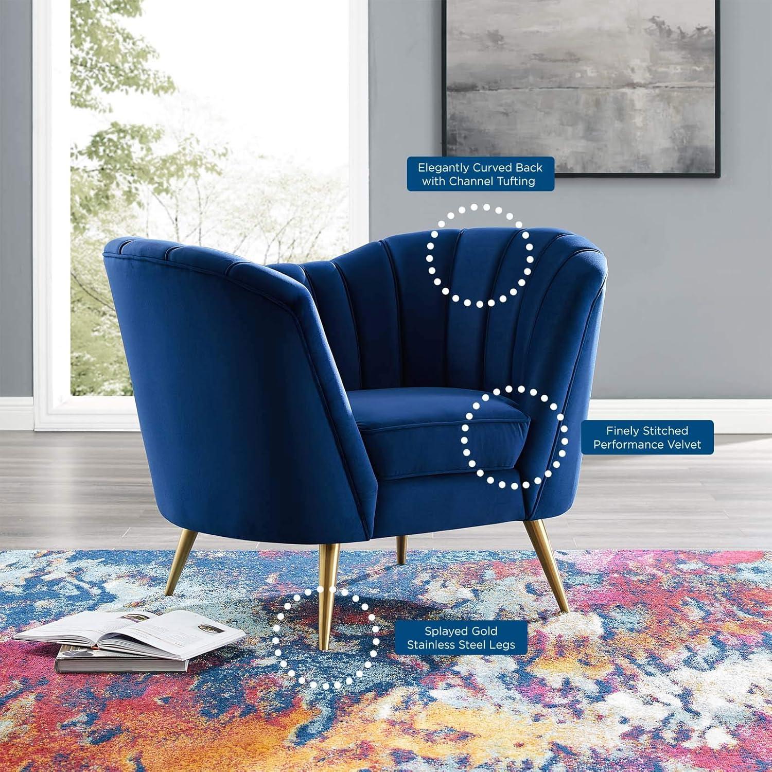 Modway Opportunity Modern Performance Velvet Armchair in Navy Finish