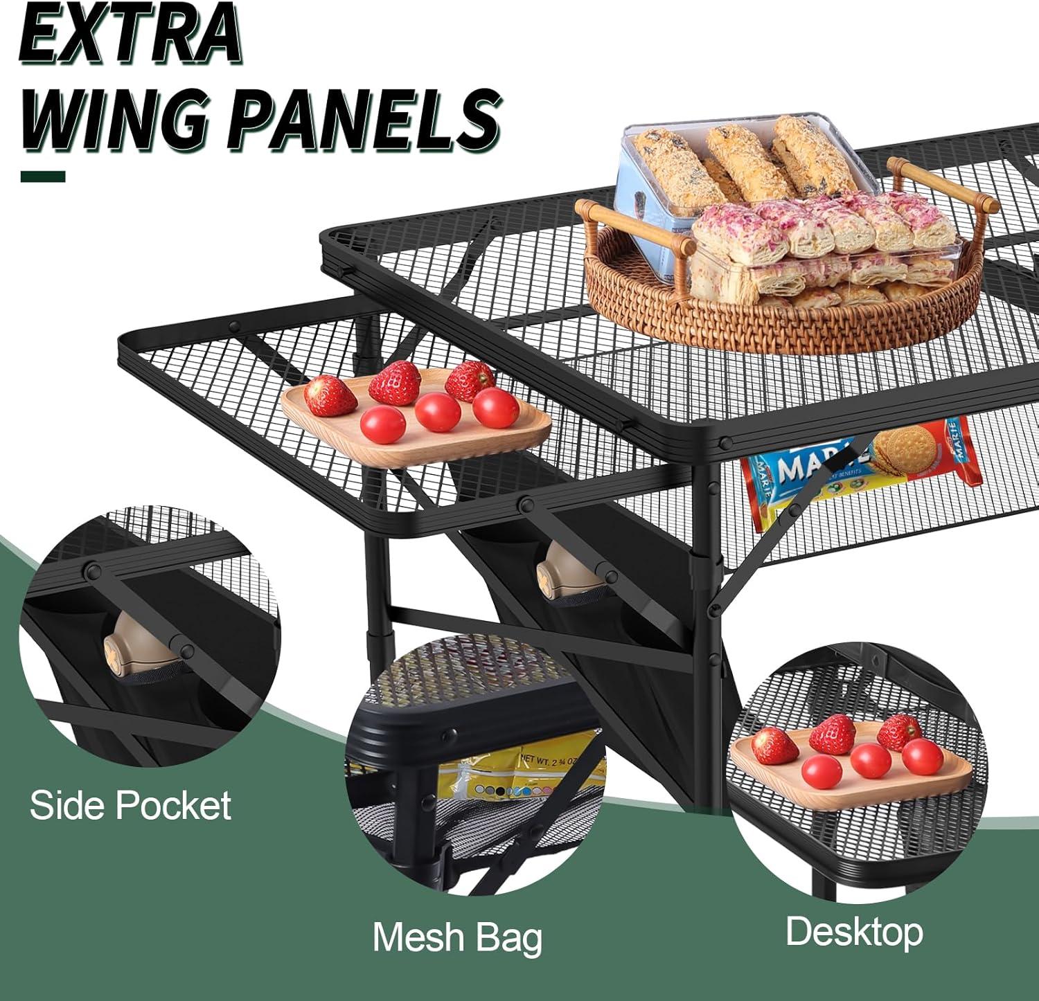 Black Metal Folding Camping Table with Mesh Panels