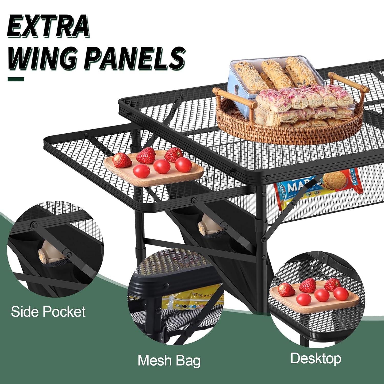 Black Metal Folding Camping Table with Mesh Panels