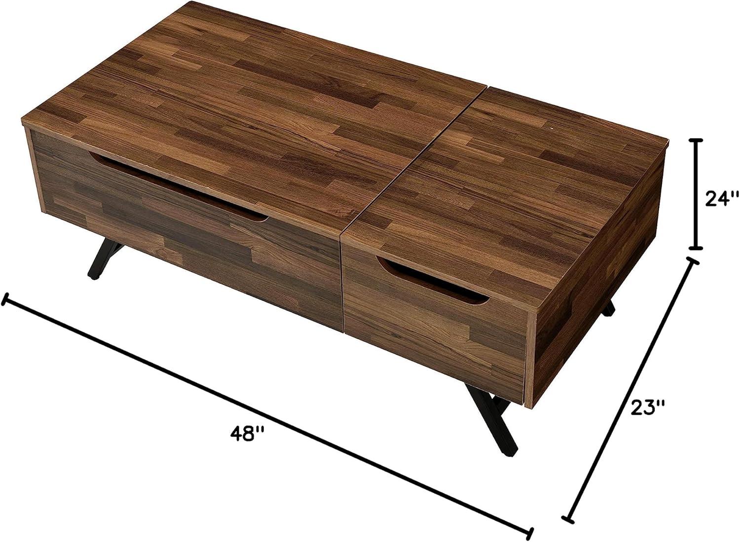 Walnut Rectangular Wood and Metal Lift-Top Coffee Table