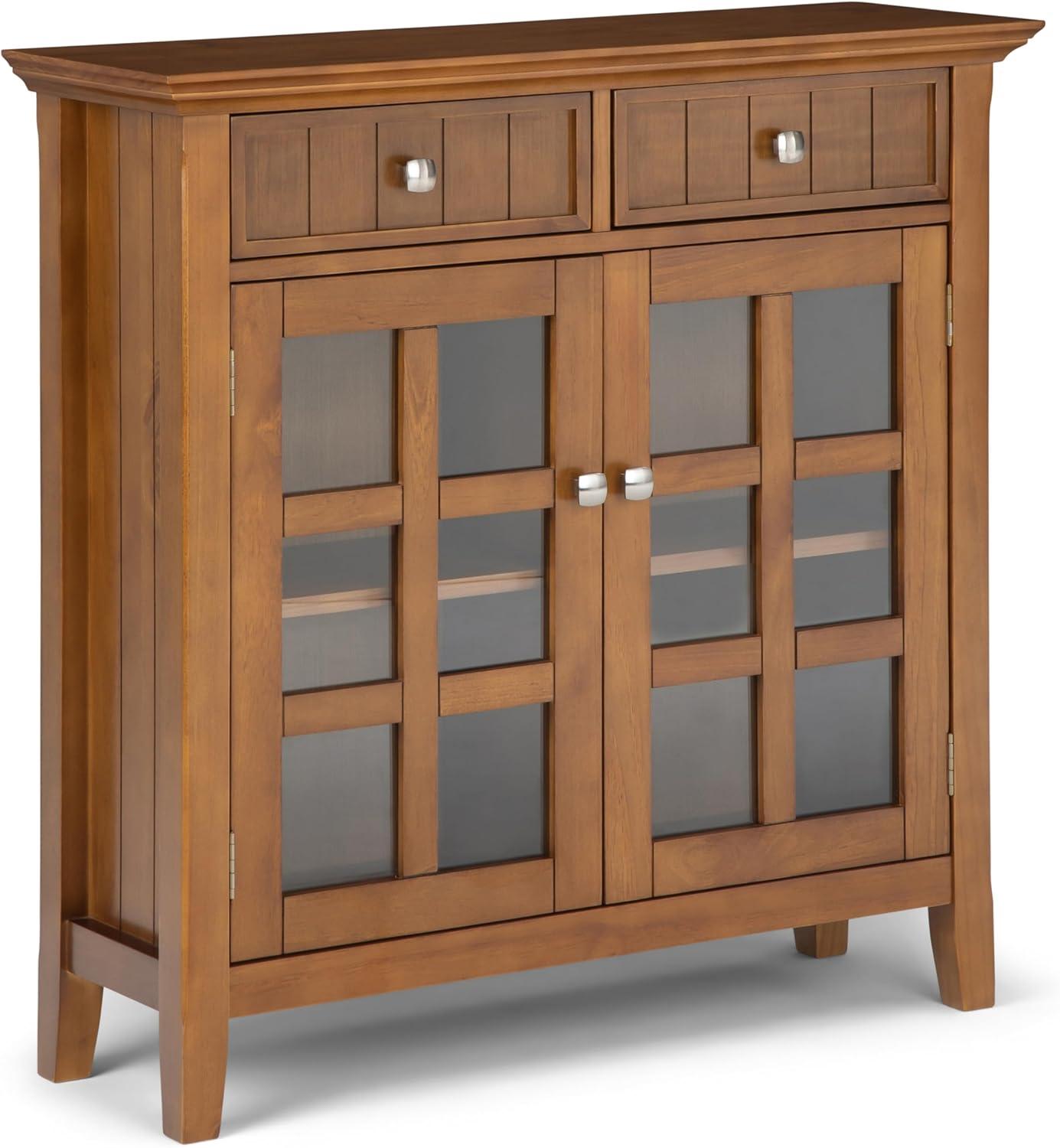 Simpli Home Acadian 36"W Solid Wood 2-Shelf Entryway Storage Cabinet with Glass Doors and 2 Drawers