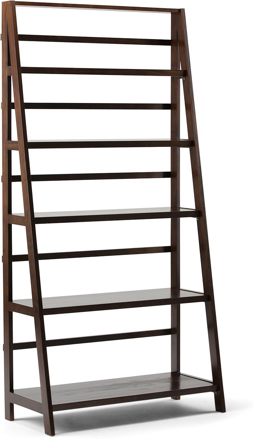 Brunette Brown Solid Wood 5-Shelf Ladder Bookcase