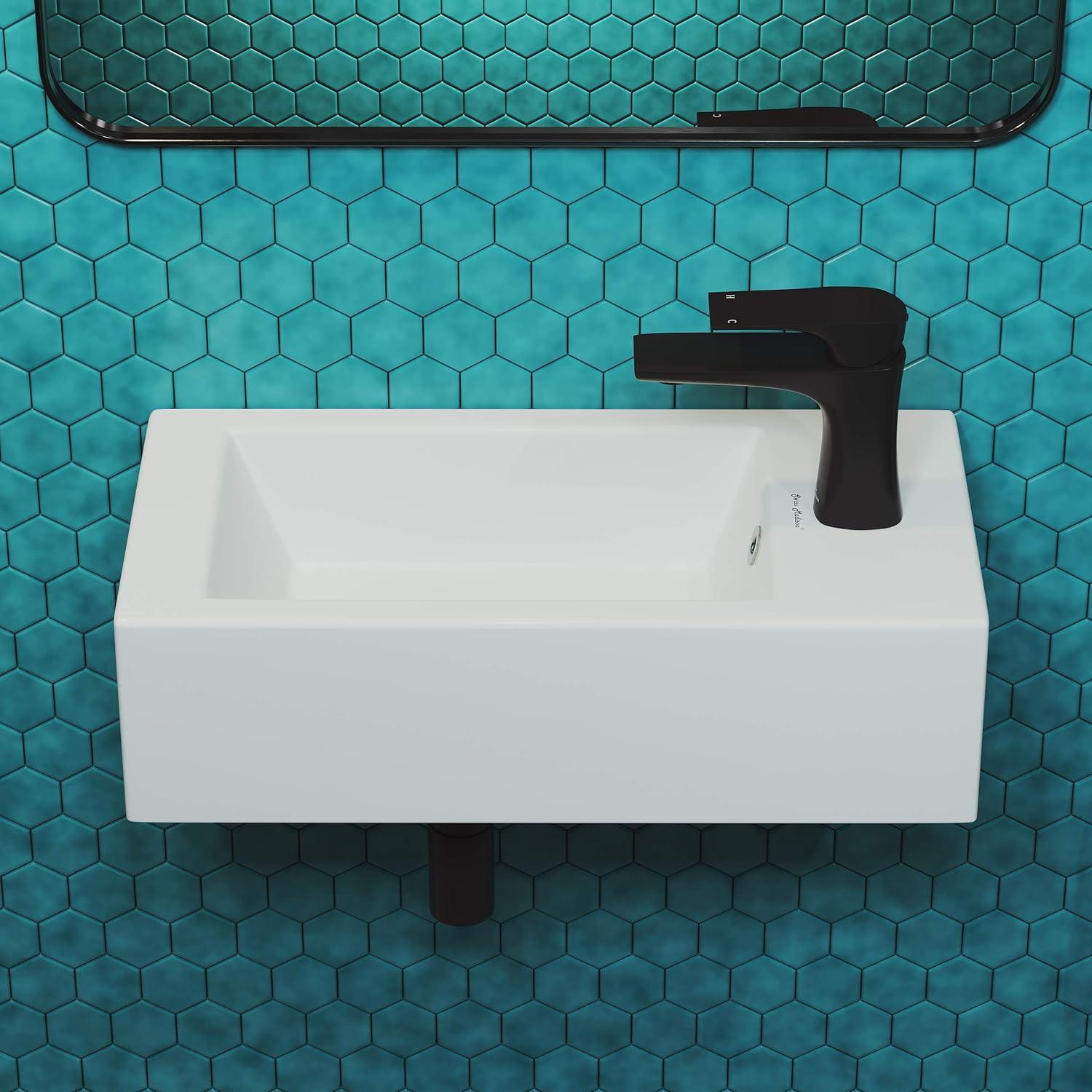 Voltaire Rectangular Ceramic Wall Hung Sink with Right Side Faucet Mount