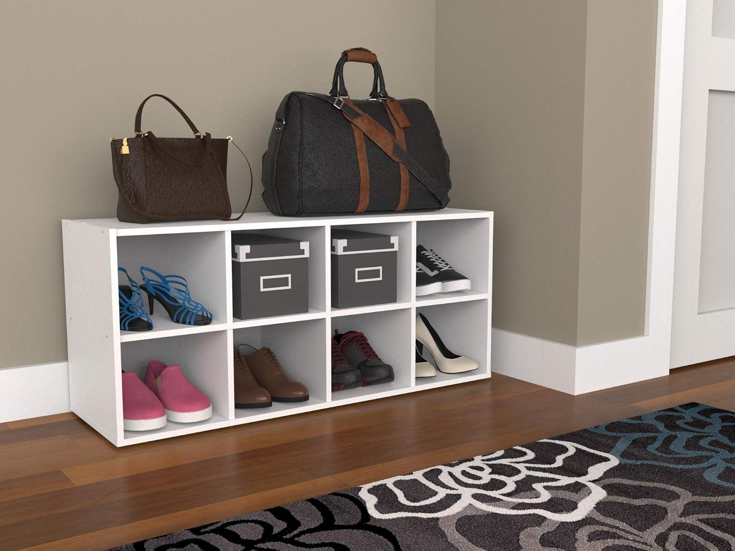 White Stackable Wood Cubby Shoe Organizer