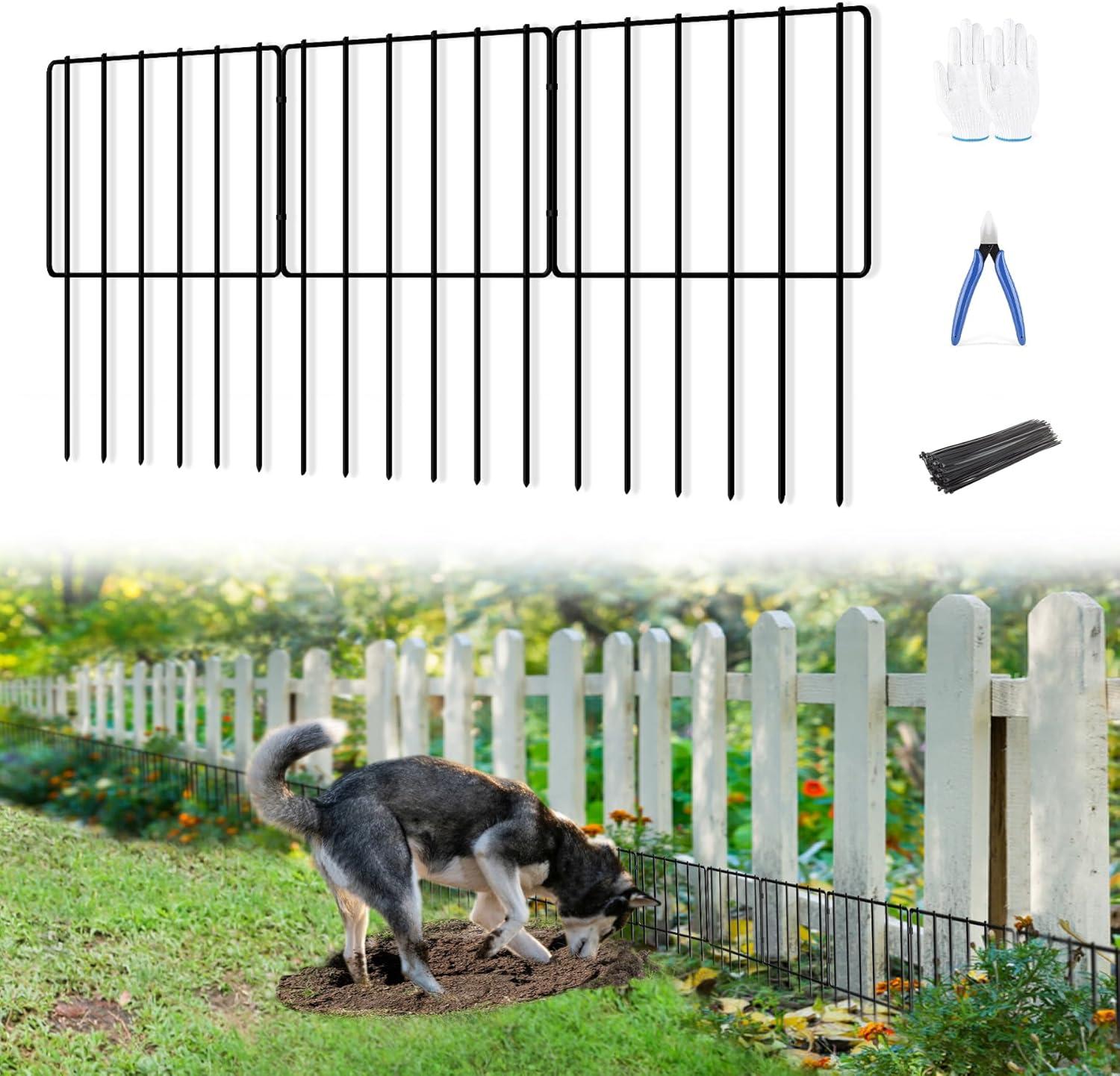 10 Pack Garden Fencing Animal Barrier, 10.8ft(L) X 17in(H) No Dig Fence Panels, 1.25in Spike Spacing Rustproof Dog Digging Fence Barrier, Dogs Rabbits Blocker Fence for Outdoor Yard