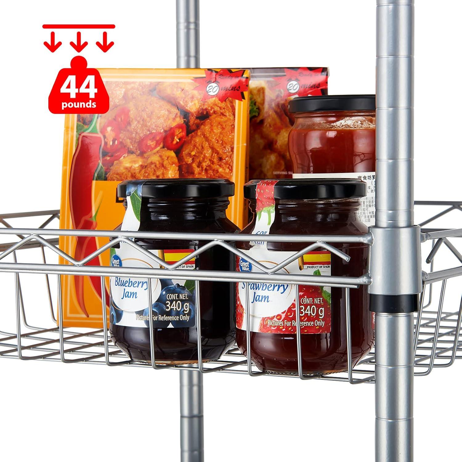 6 Tier Wire Shelving Unit with Baskets Storage Rack Corner Shelf Shelving Adjustable Storage Shelf, 13.4" D x 13.4" W x 62.6" H,Silver