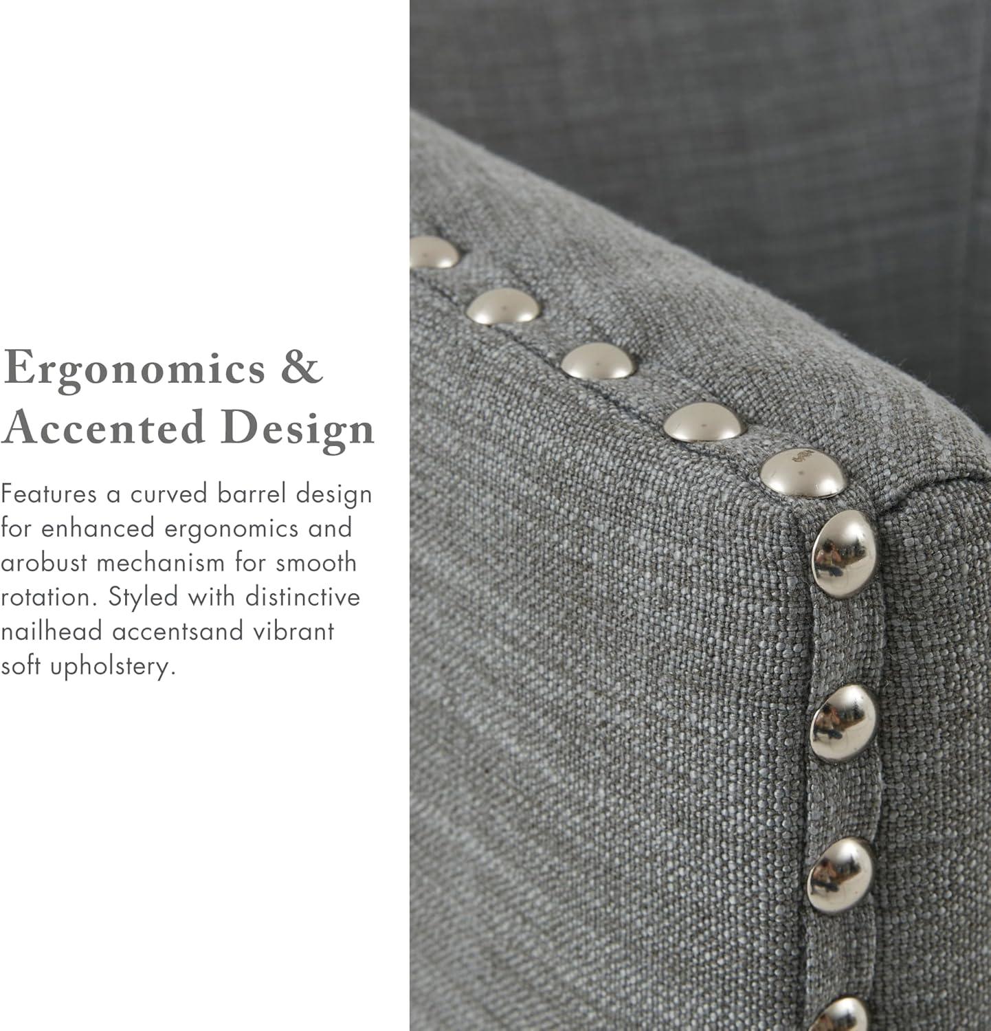 Sheldon Swivel Chair Gray - Madison Park: Elegant Upholstered Lounge, Nailhead Trim, 360° Rotation