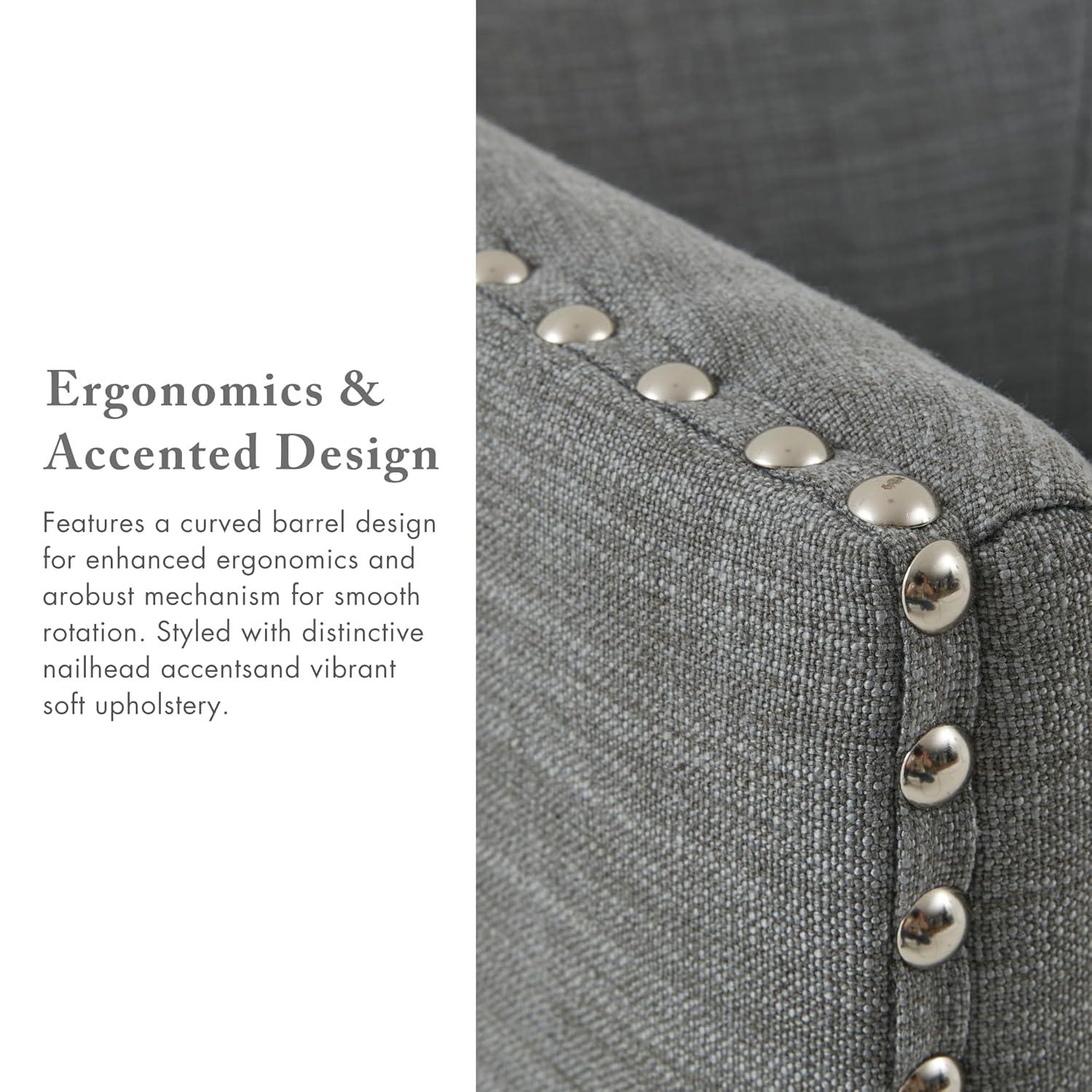 Sheldon Swivel Chair Gray - Madison Park: Elegant Upholstered Lounge, Nailhead Trim, 360° Rotation