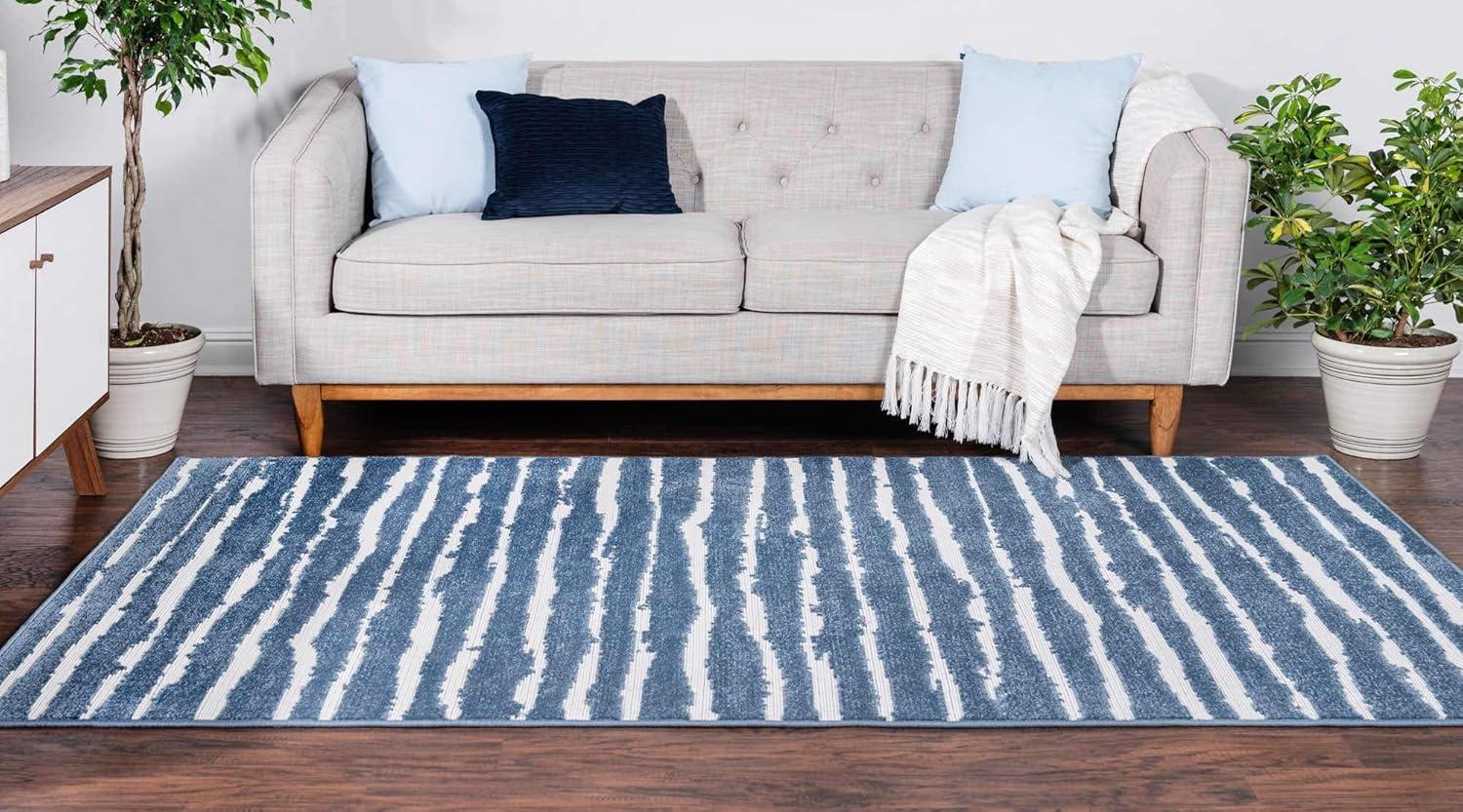 Coastal Breeze Blue Stripe Washable Outdoor Rug, 5' x 8'