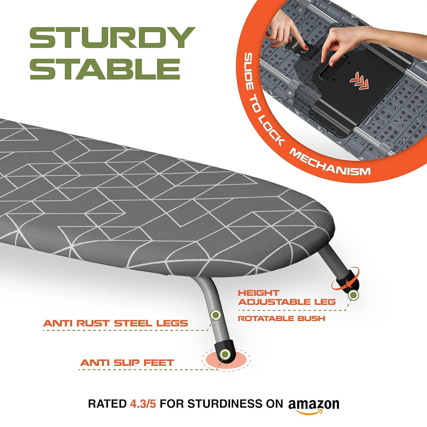 XABITAT Table Top Ironing Board with Wall Mount, D-Crease, Portable Space Saving Mini Laundry Room Iron Board, Foldable Small Ironing Board, Grey