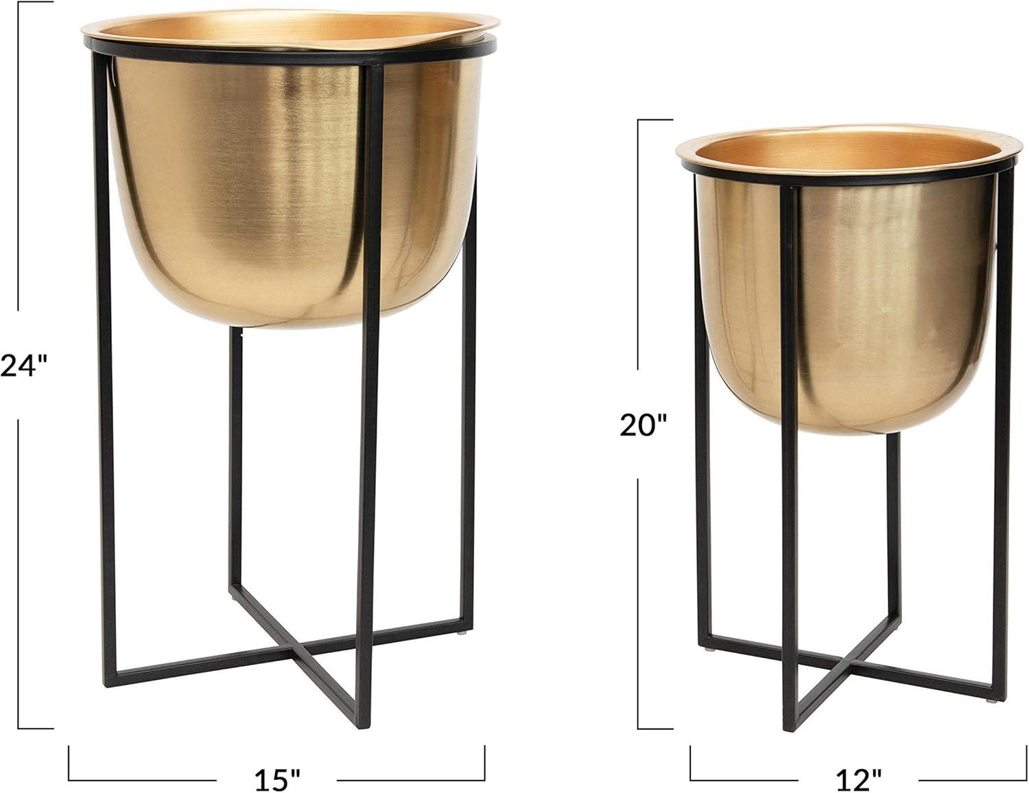 Bloomingville Metal Planters with Black Stands, Gold Finish, Set of 2