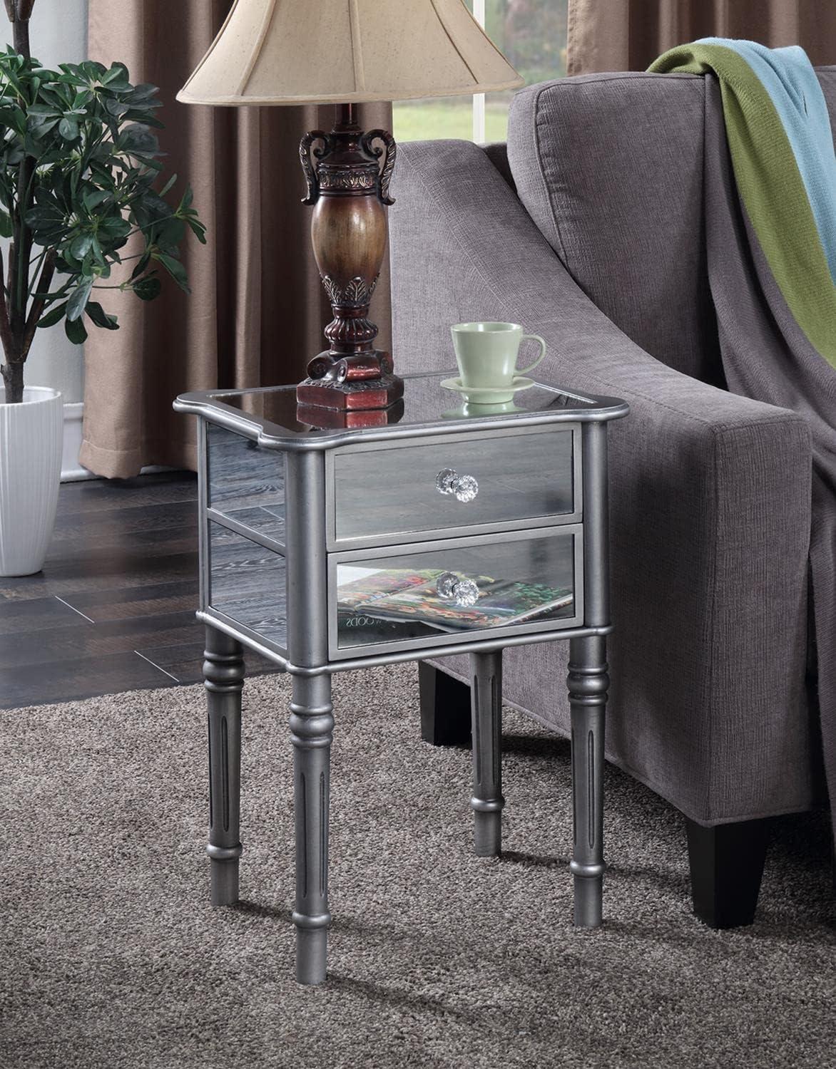 Elegant Mayfair Mirrored End Table with Spindled Wood Legs, Silver