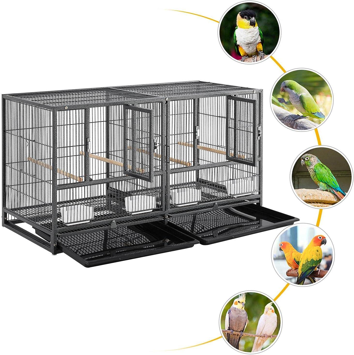 Yaheetech 21'' Stackable Divided Breeder Bird Cage for Small Birds Lovebirds Finch Canaries Parakeets Cockatiels Budgies, Black