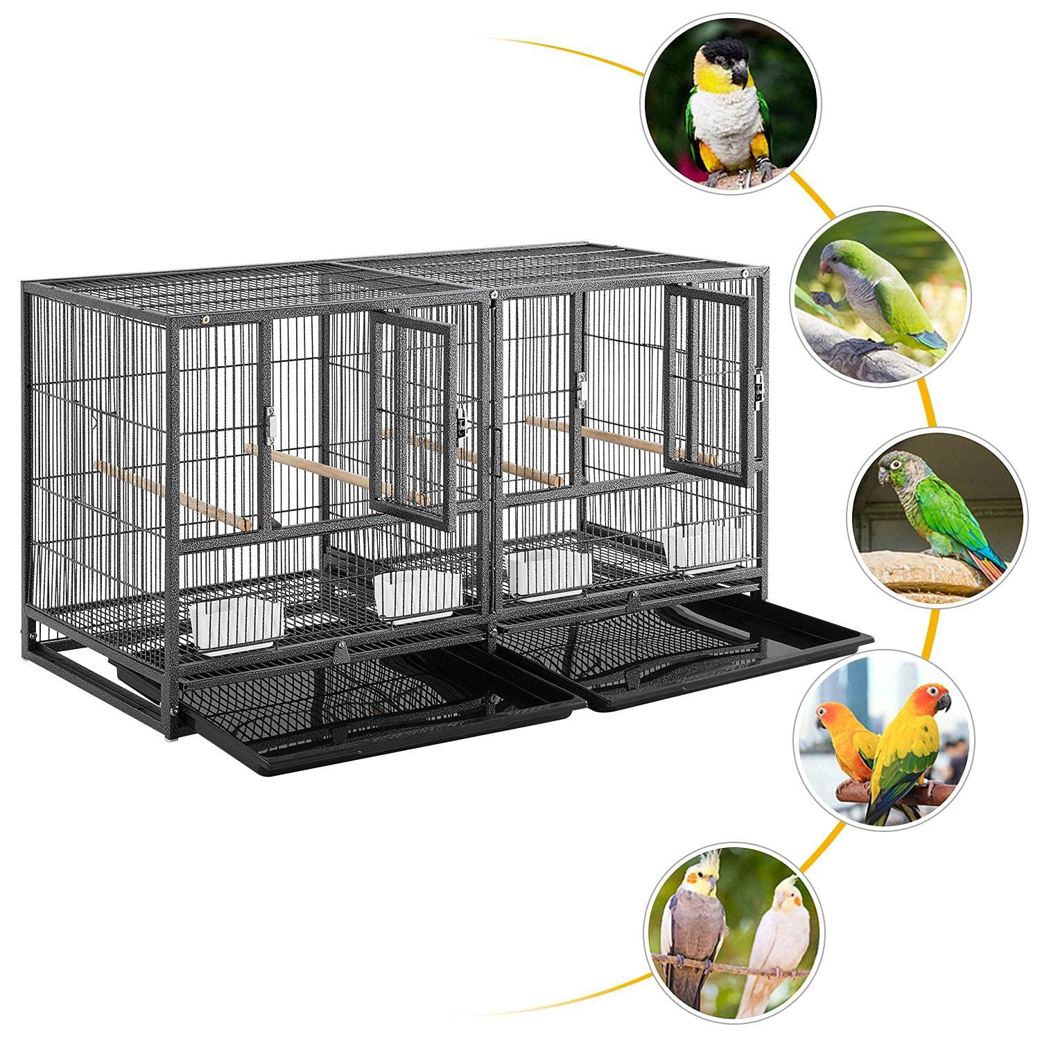 Alden Design 18" H Stackable Divided Breeder Meatal Bird Cage for Small Birds, Black