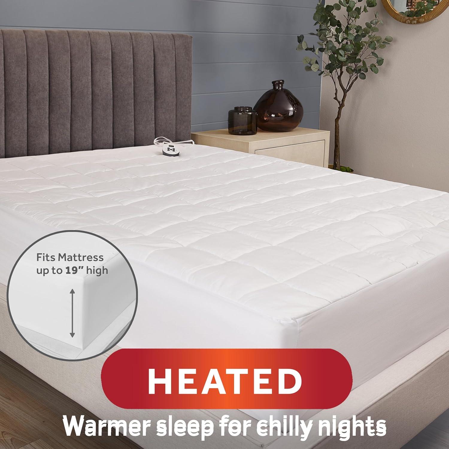Sunbeam Premium Quilted Electric Heated Mattress Pad Twin 39" x 75" - 12 Heat Settings, 12-Hour Selectable Auto Shut-Off, Fast Heating, Warming Bed, Machine Washable, Extra-Soft Warm Cozy