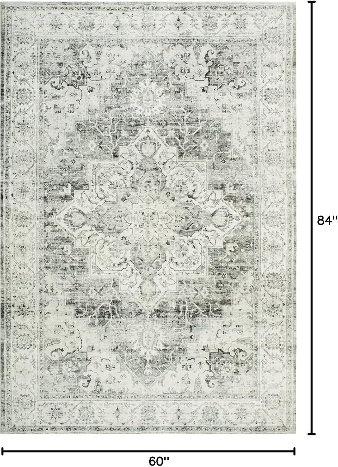 Gray 5' x 7' Vintage Washable Non-Slip Area Rug