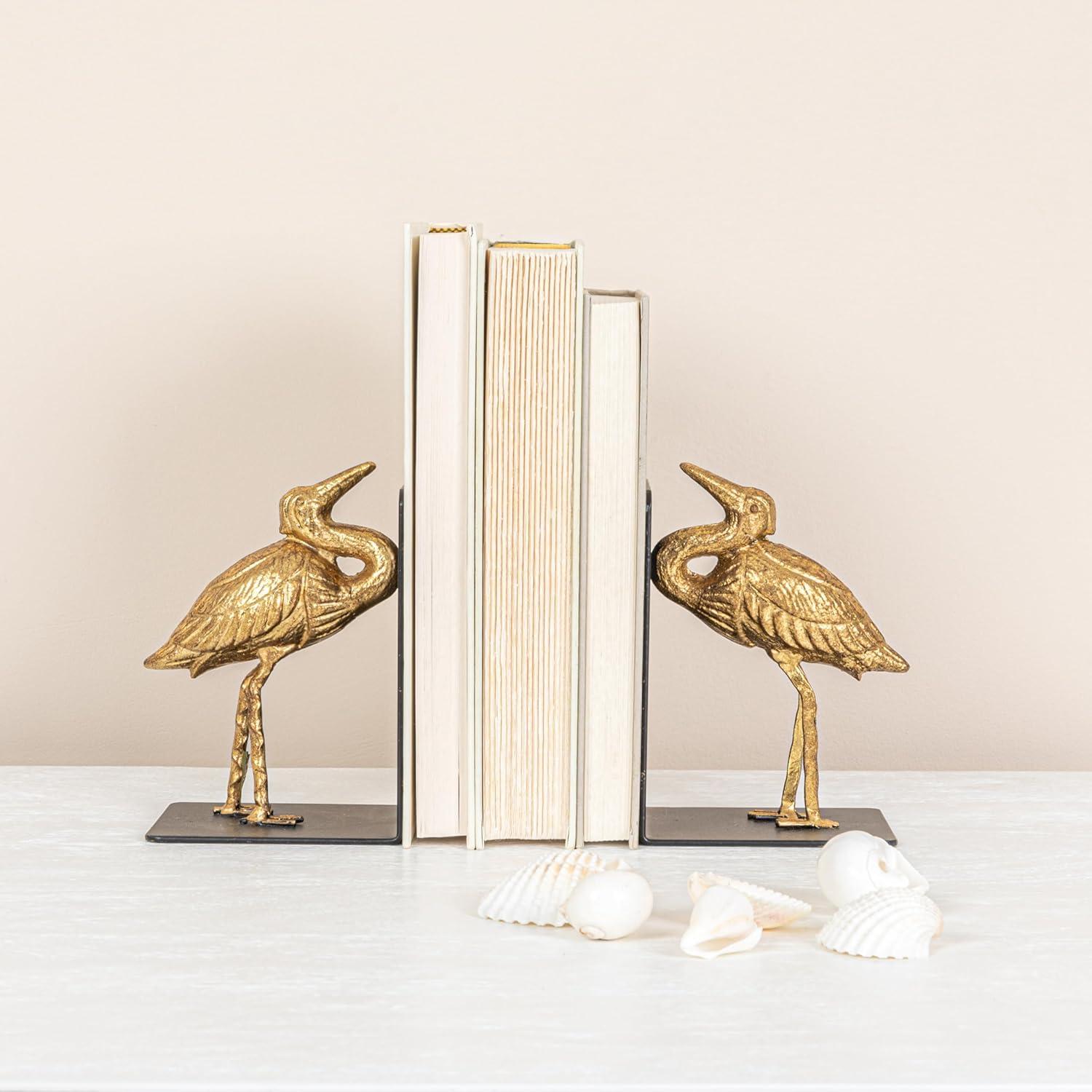 Storied Home Decorative Cast Iron Bird Bookends, Gold, Set of 2